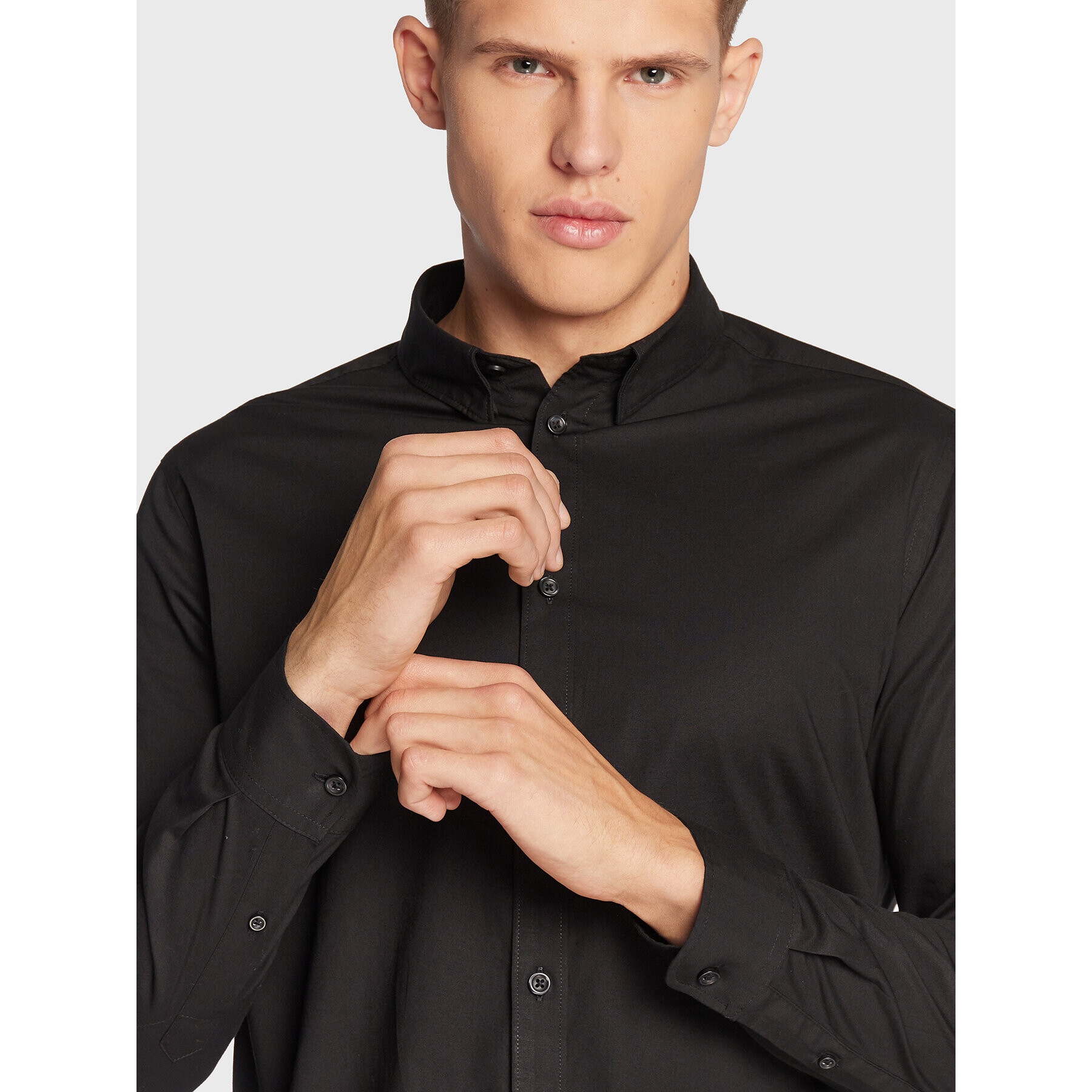 Solid Риза 21103247 Черен Slim Fit - Pepit.bg