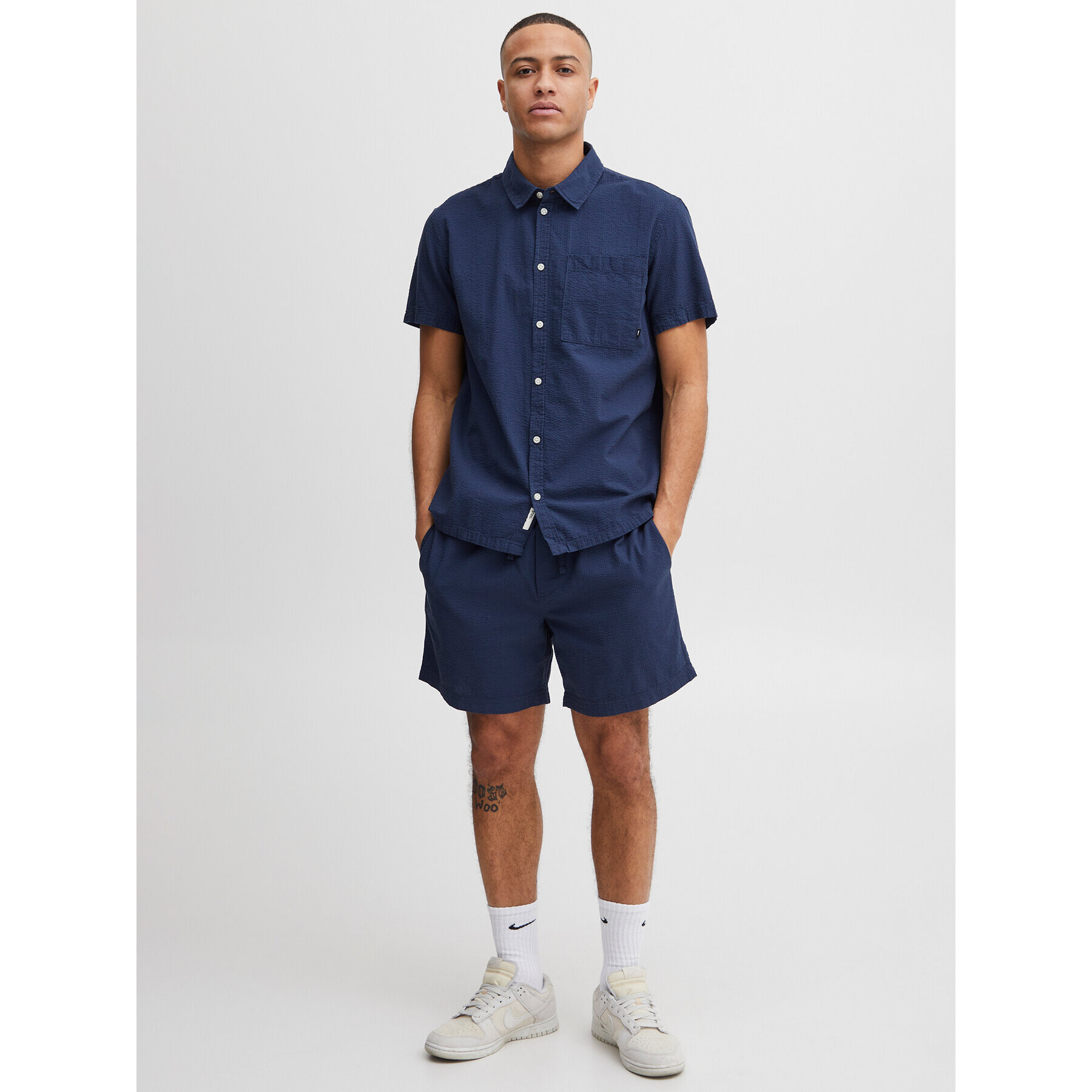 Solid Риза 21107684 Син Regular Fit - Pepit.bg