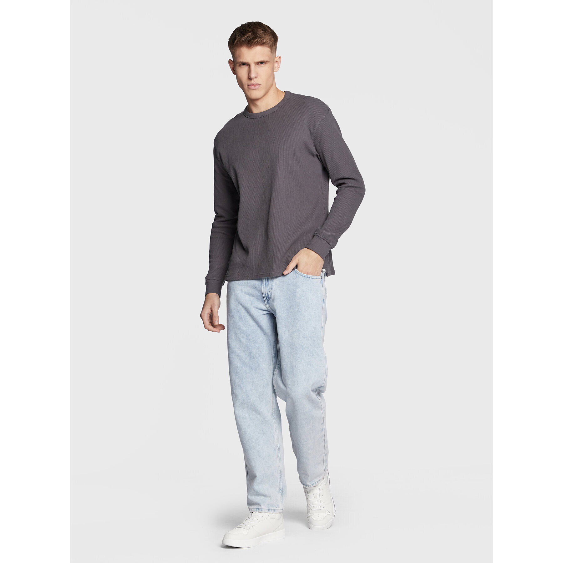 Solid Тениска с дълъг ръкав 21107286 Сив Regular Fit - Pepit.bg