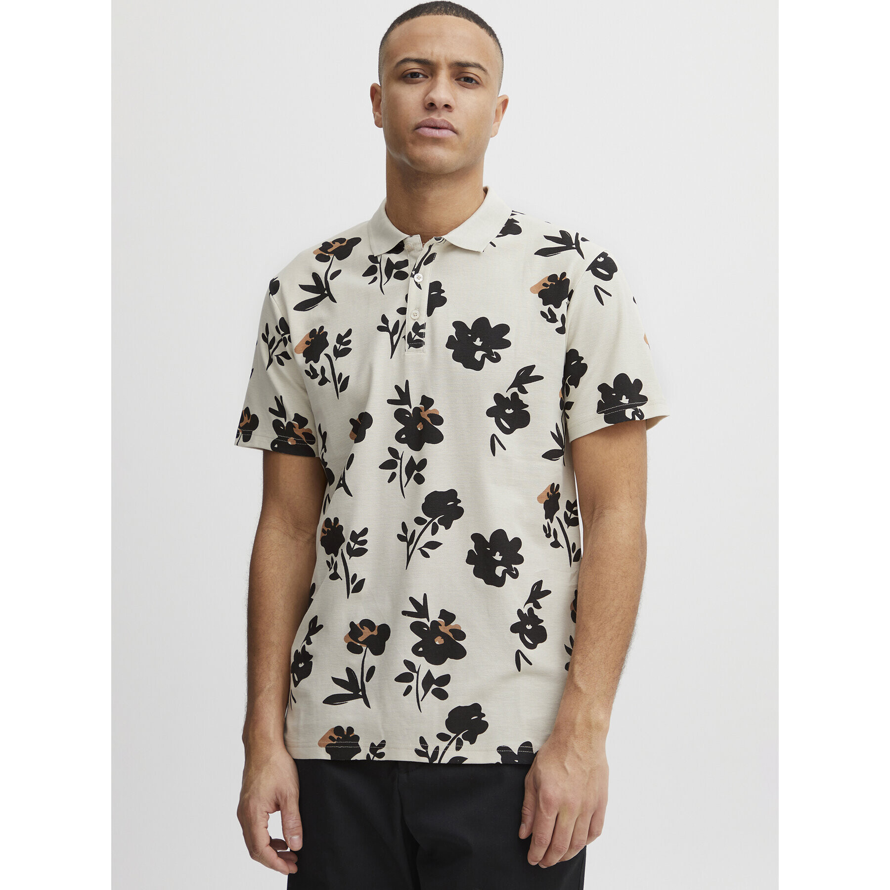 Solid Тениска с яка и копчета 21107752 Бежов Regular Fit - Pepit.bg