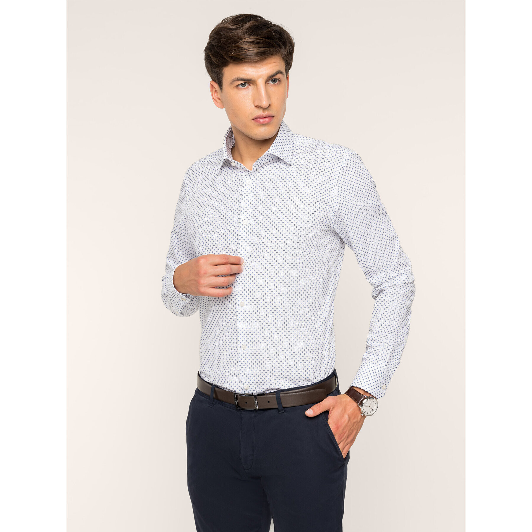 Strellson Риза 30017489 Бял Slim Fit - Pepit.bg