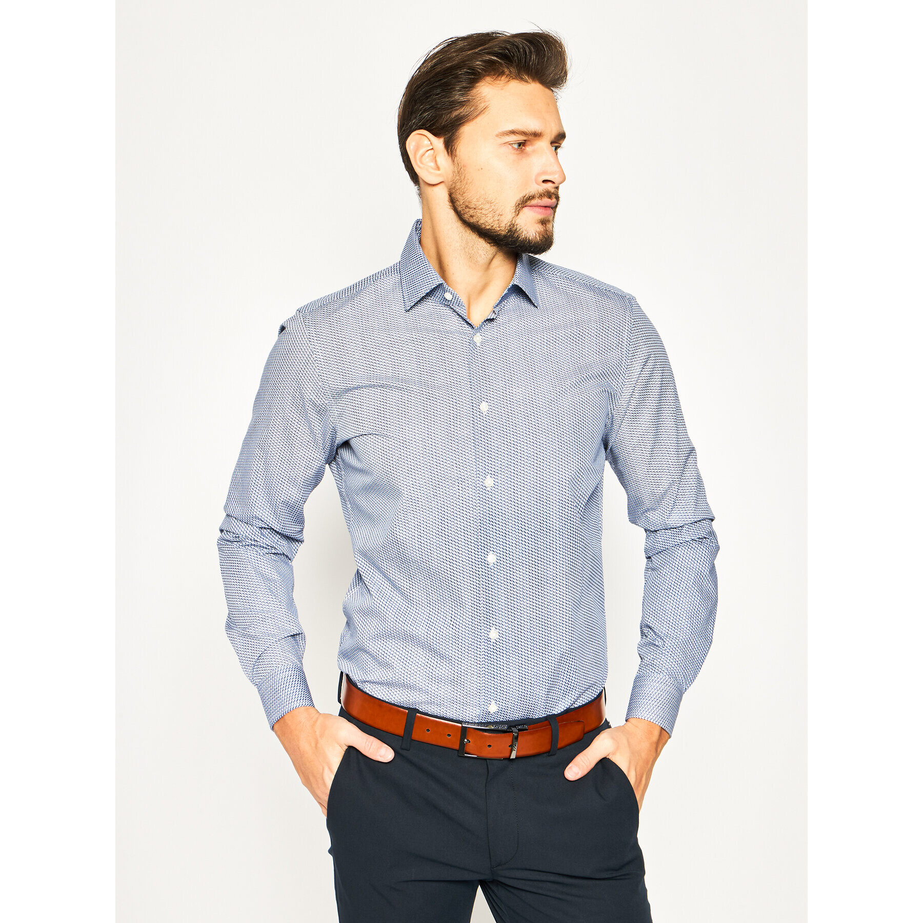 Strellson Риза Santos 30020131 Тъмносин Slim Fit - Pepit.bg