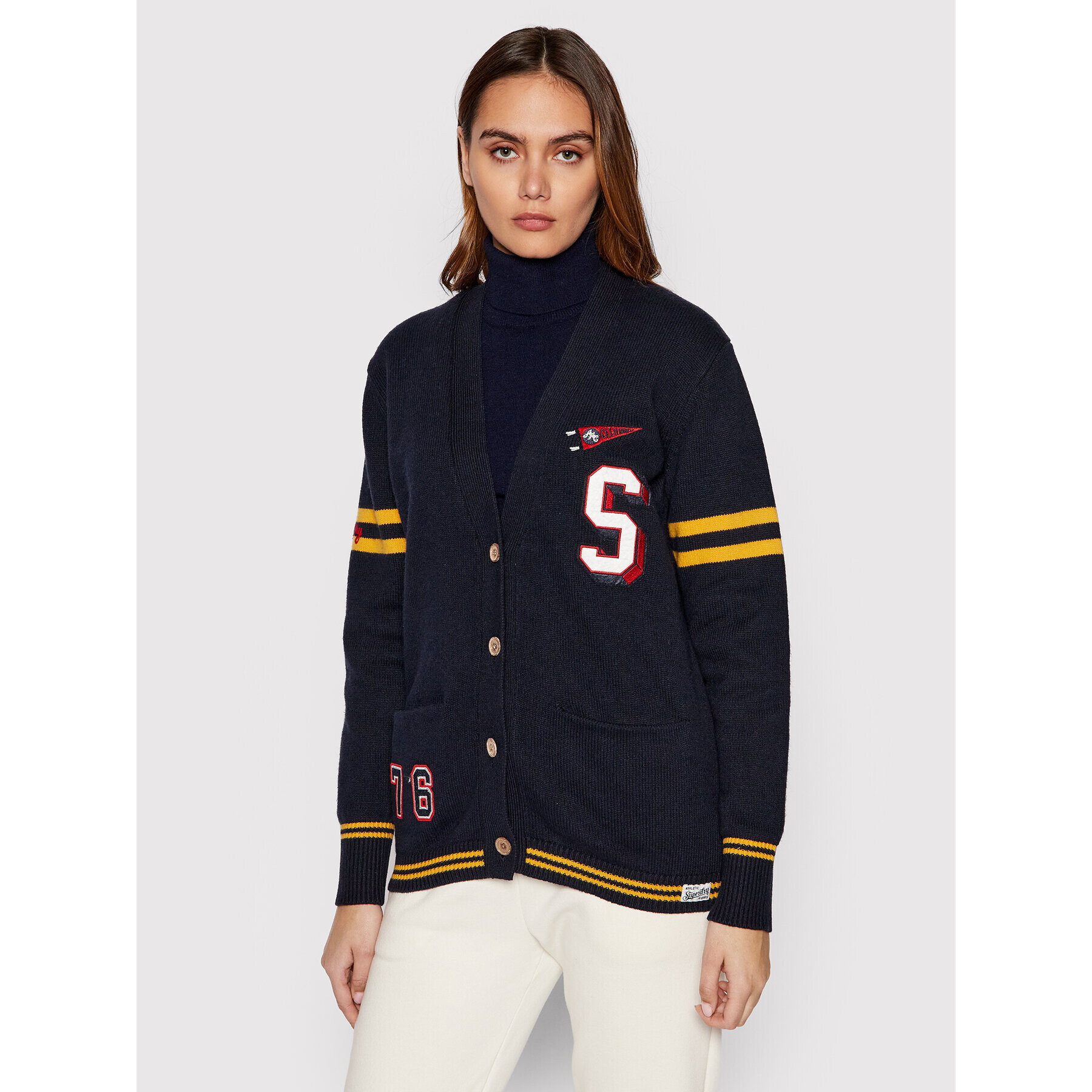 Superdry Кардиган Collegiate W6110323A Тъмносин Relaxed Fit - Pepit.bg