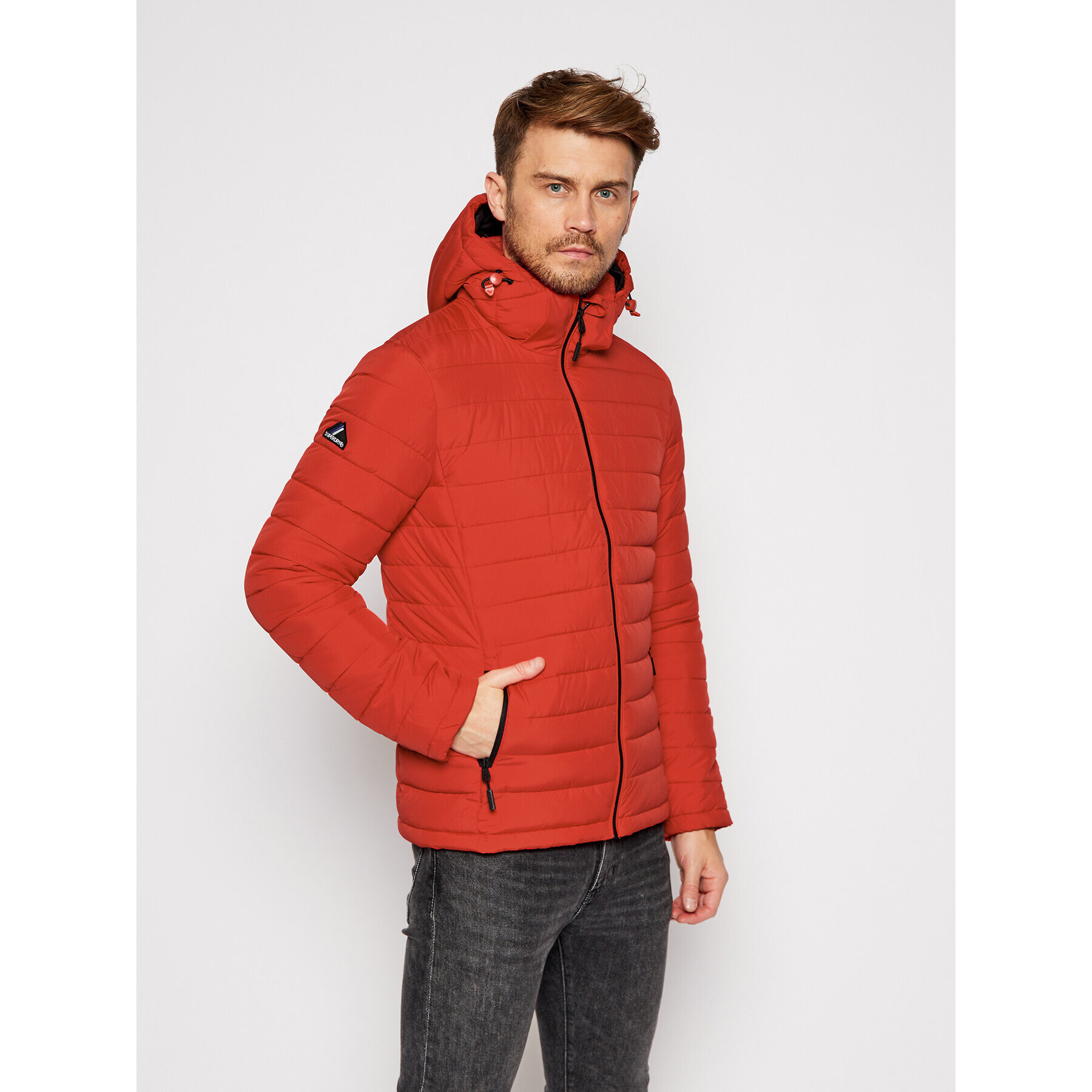 Superdry Пухено яке Hooded Fuji M5010201A Червен Regular Fit - Pepit.bg