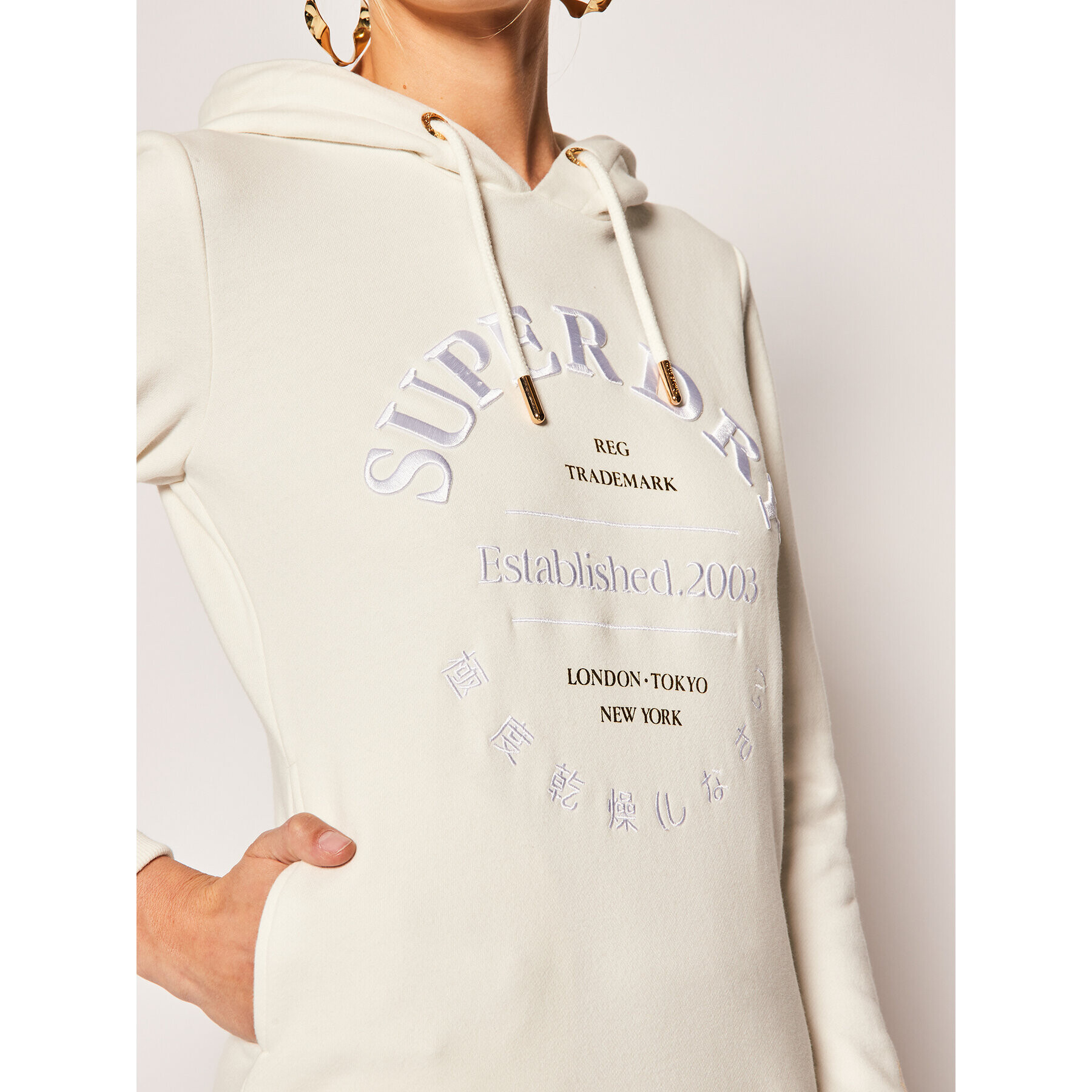 Superdry Суитшърт Applique Serif Hood W2010098A Бял Regular Fit - Pepit.bg