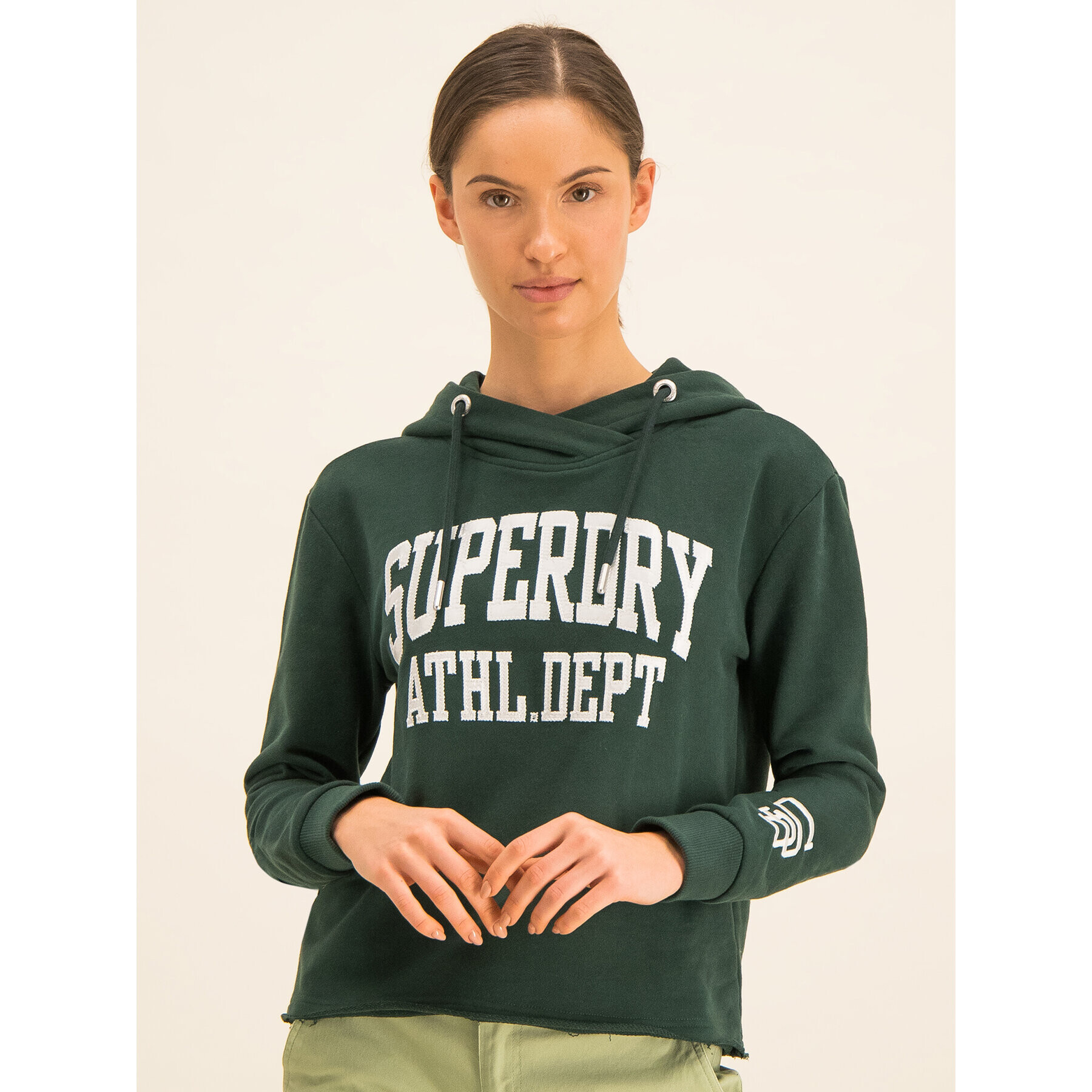 Superdry Суитшърт Super Arch App College Crop W2000099A Зелен Regular Fit - Pepit.bg