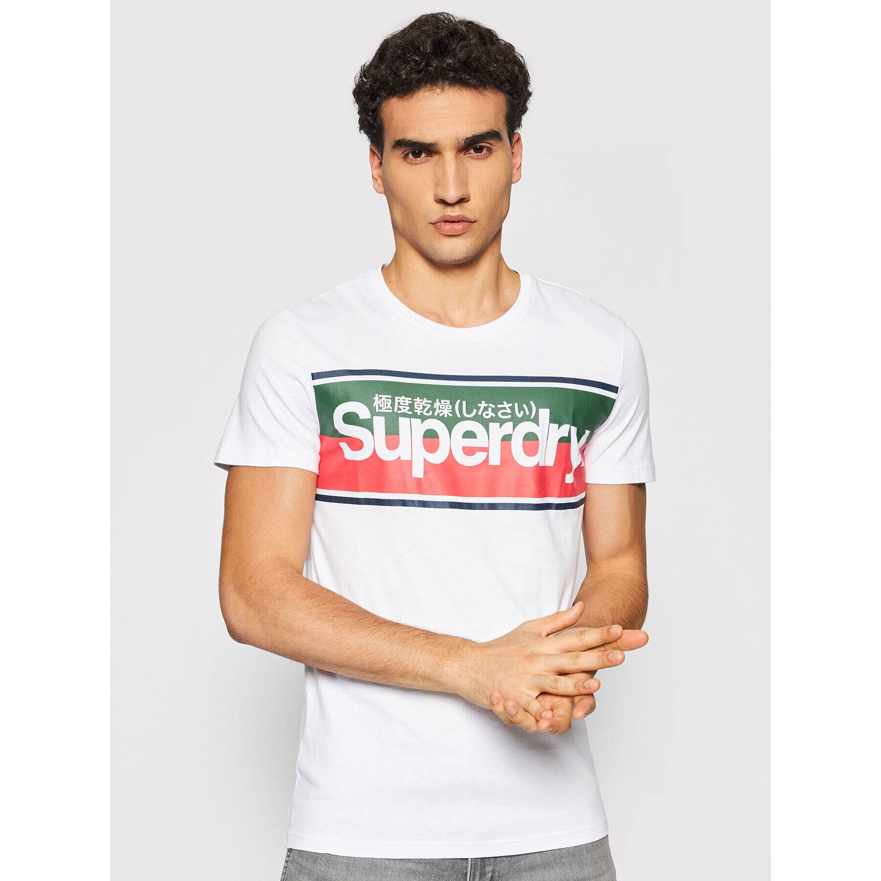 Superdry Тишърт Core Logo Stripe M1010159B Бял Regular Fit - Pepit.bg