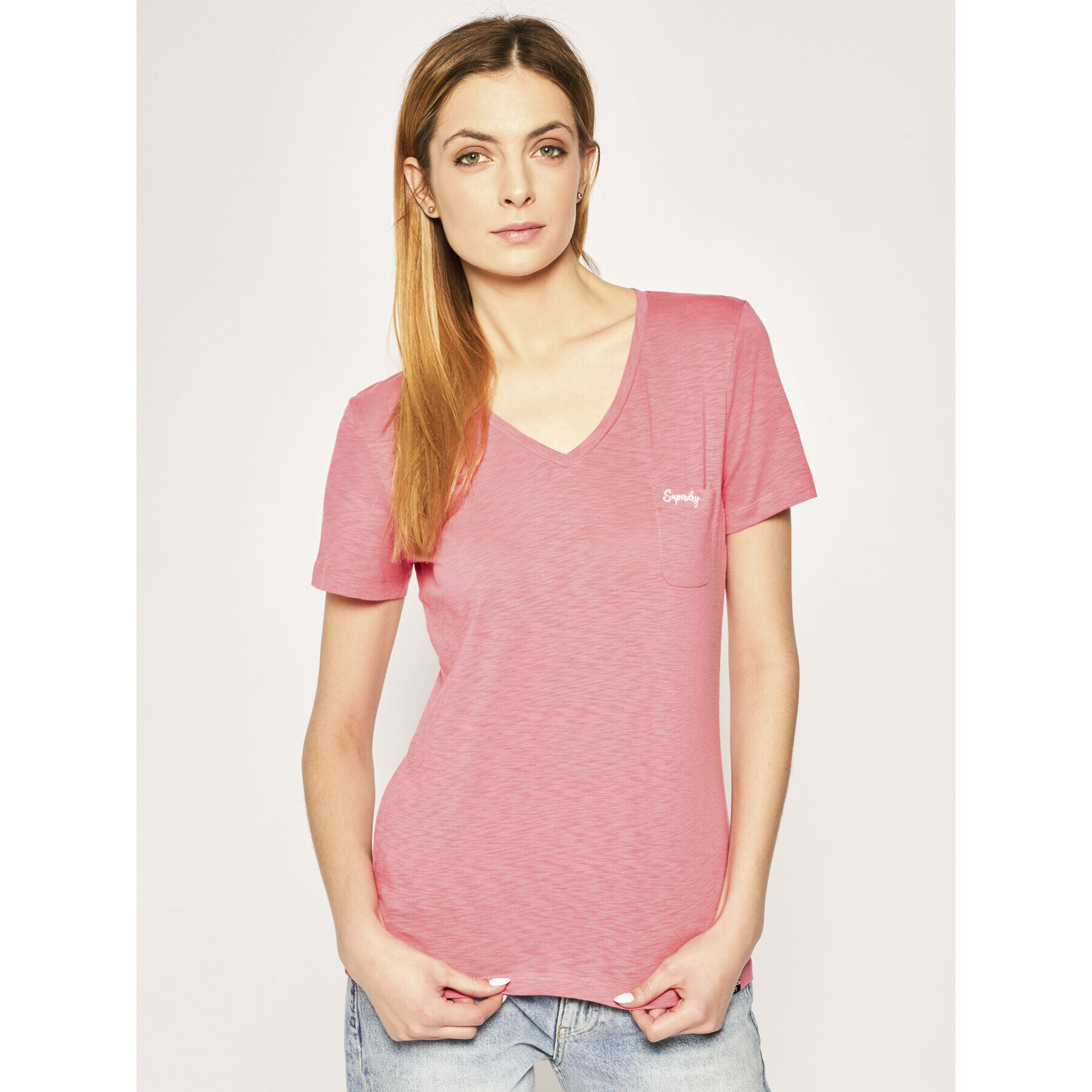 Superdry Тишърт Essential Vee Tee W6010136A Розов Regular Fit - Pepit.bg