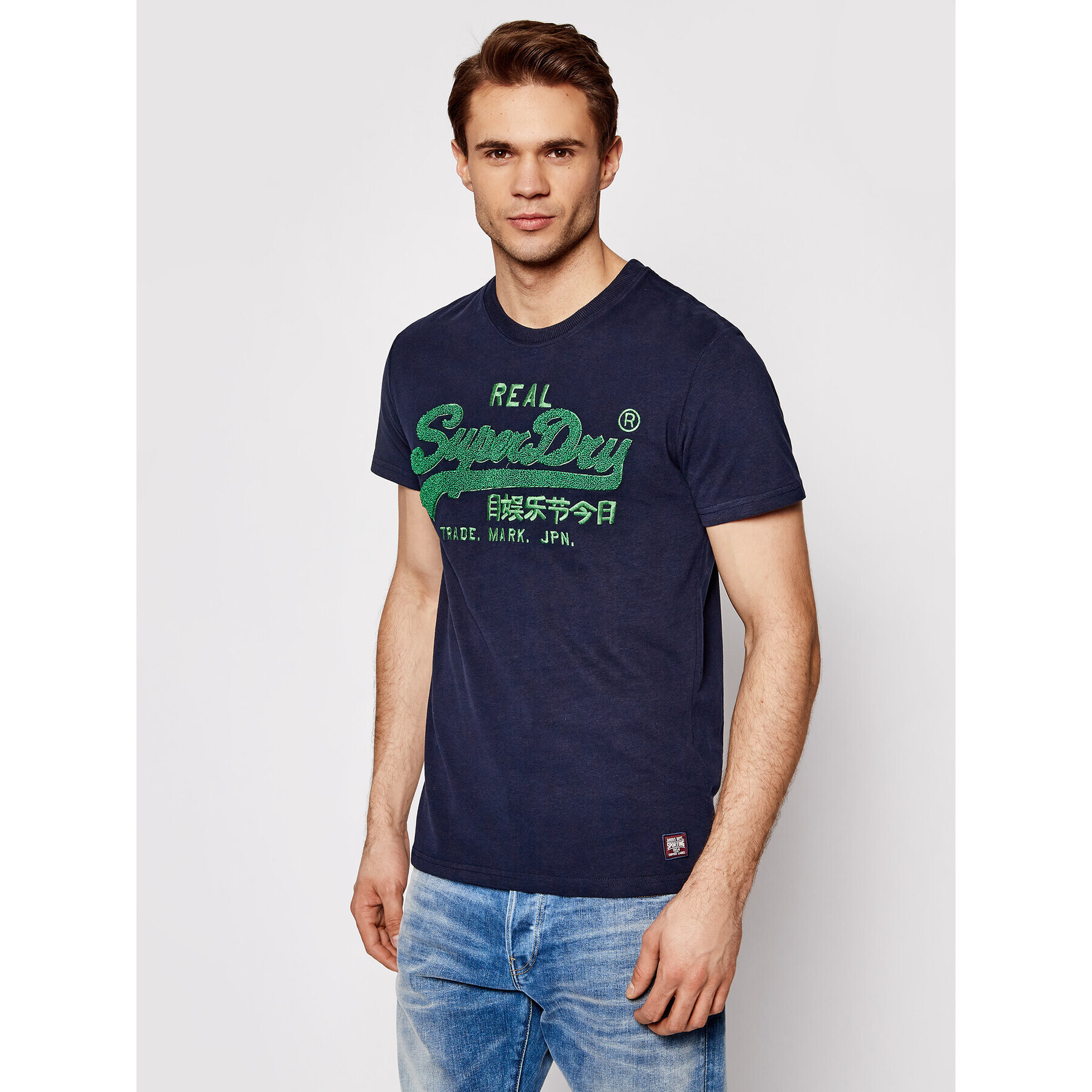 Superdry Тишърт Vl Chenille Tee M1011005A Тъмносин Regular Fit - Pepit.bg