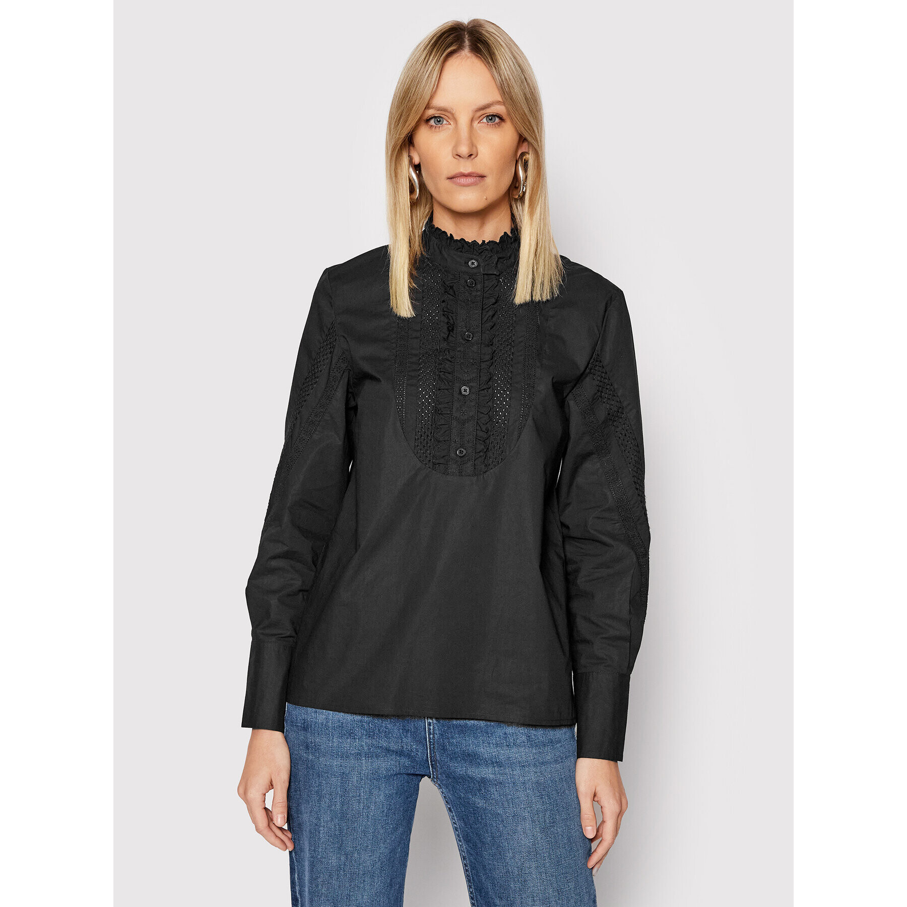 The Kooples Блуза Plastron FTOP23048K Черен Regular Fit - Pepit.bg