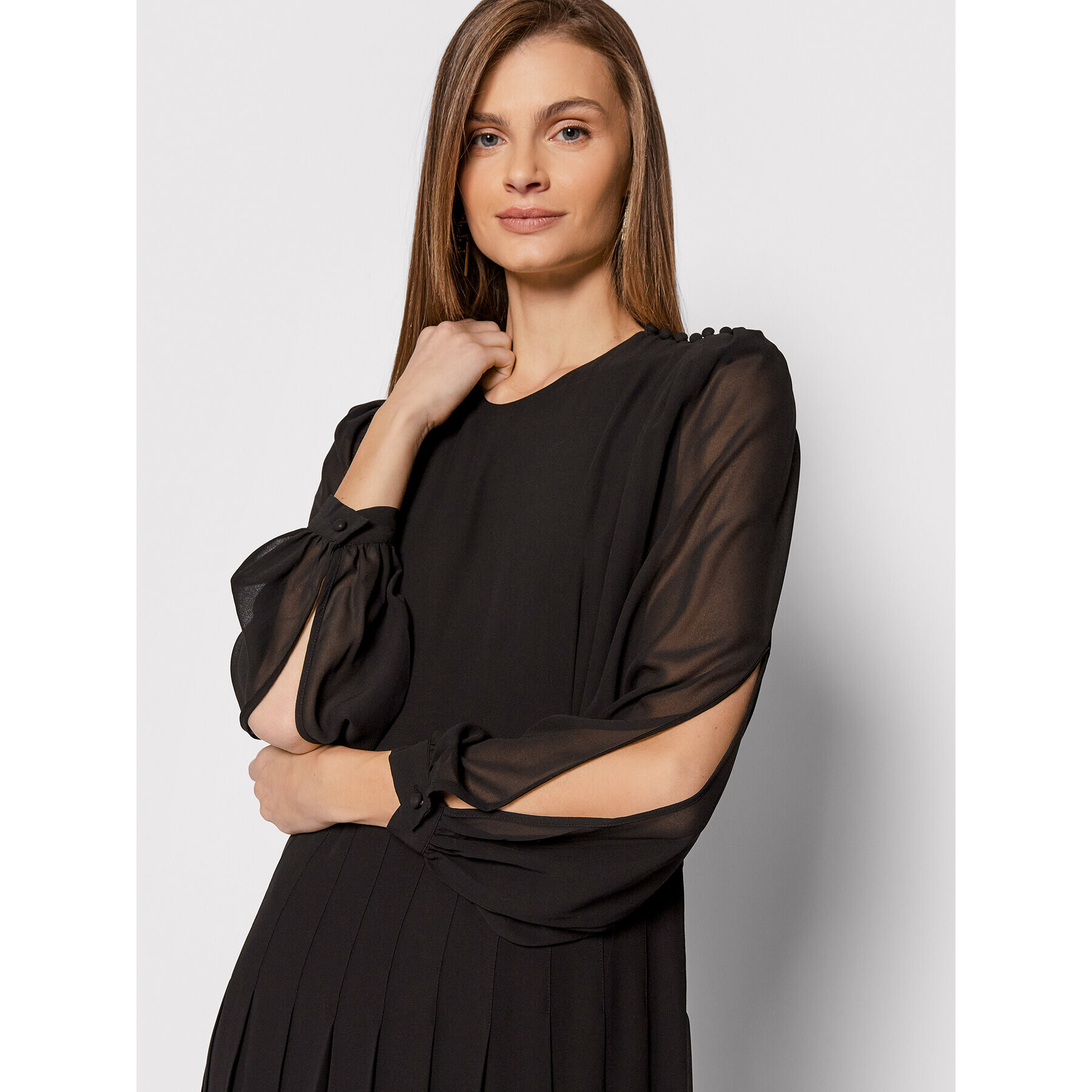 The Kooples Ежедневна рокля Classical Pleats FROB23099K Черен Regular Fit - Pepit.bg