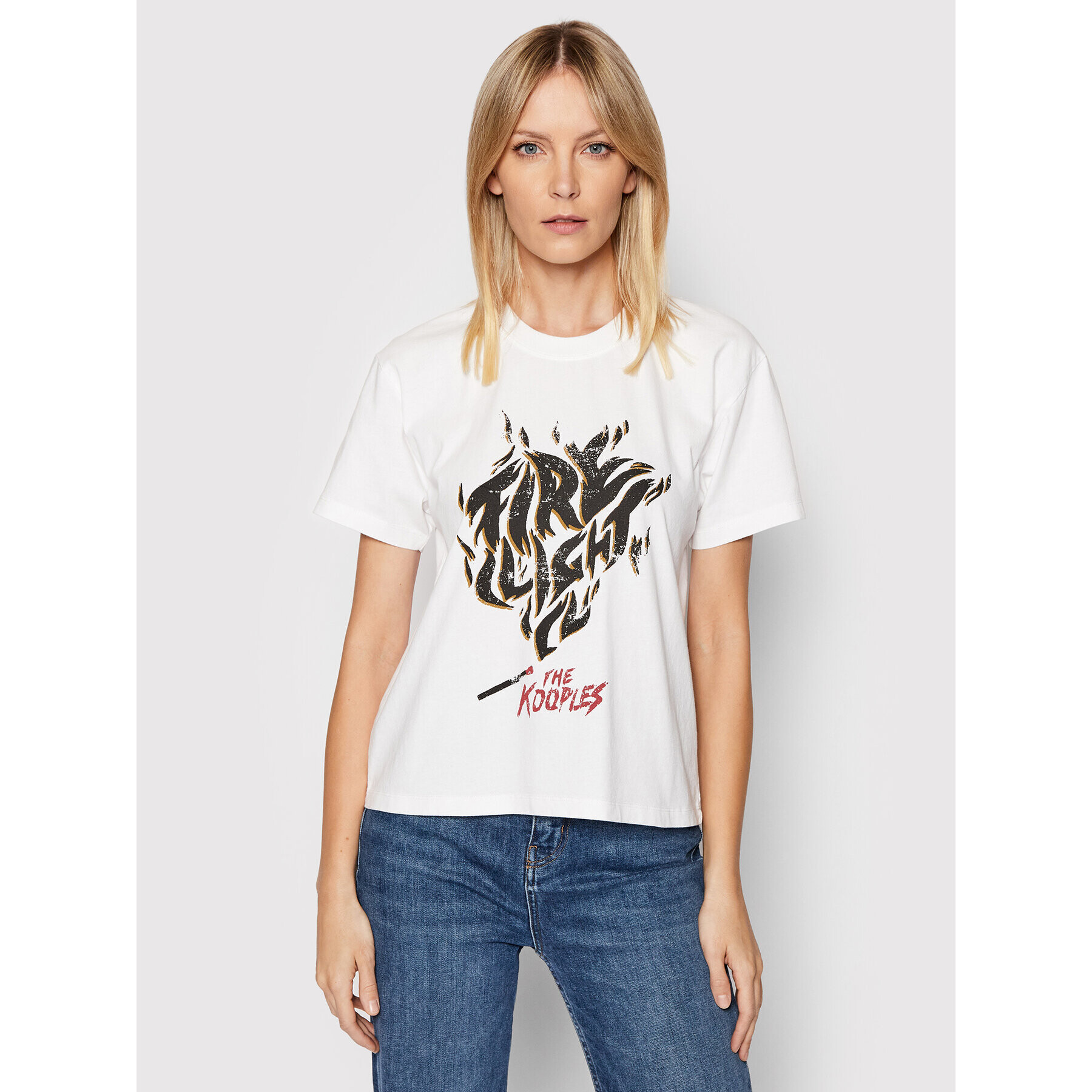 The Kooples Тишърт Rock Screen Print FTSC24012K Бял Regular Fit - Pepit.bg