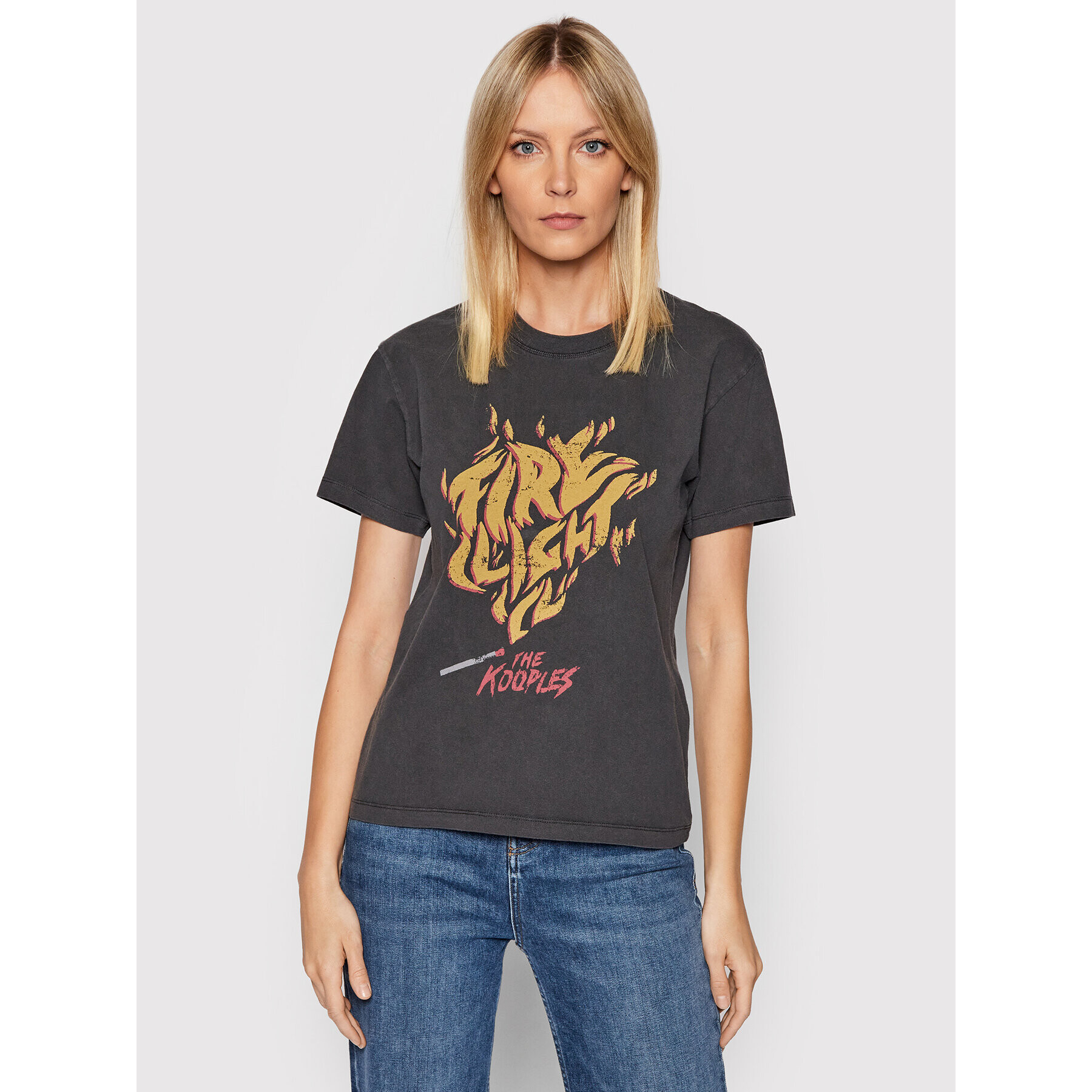 The Kooples Тишърт Rock Screen Print FTSC24012K Сив Regular Fit - Pepit.bg