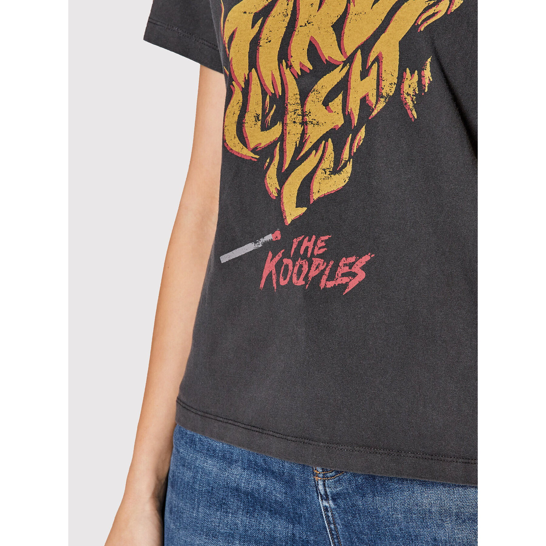 The Kooples Тишърт Rock Screen Print FTSC24012K Сив Regular Fit - Pepit.bg