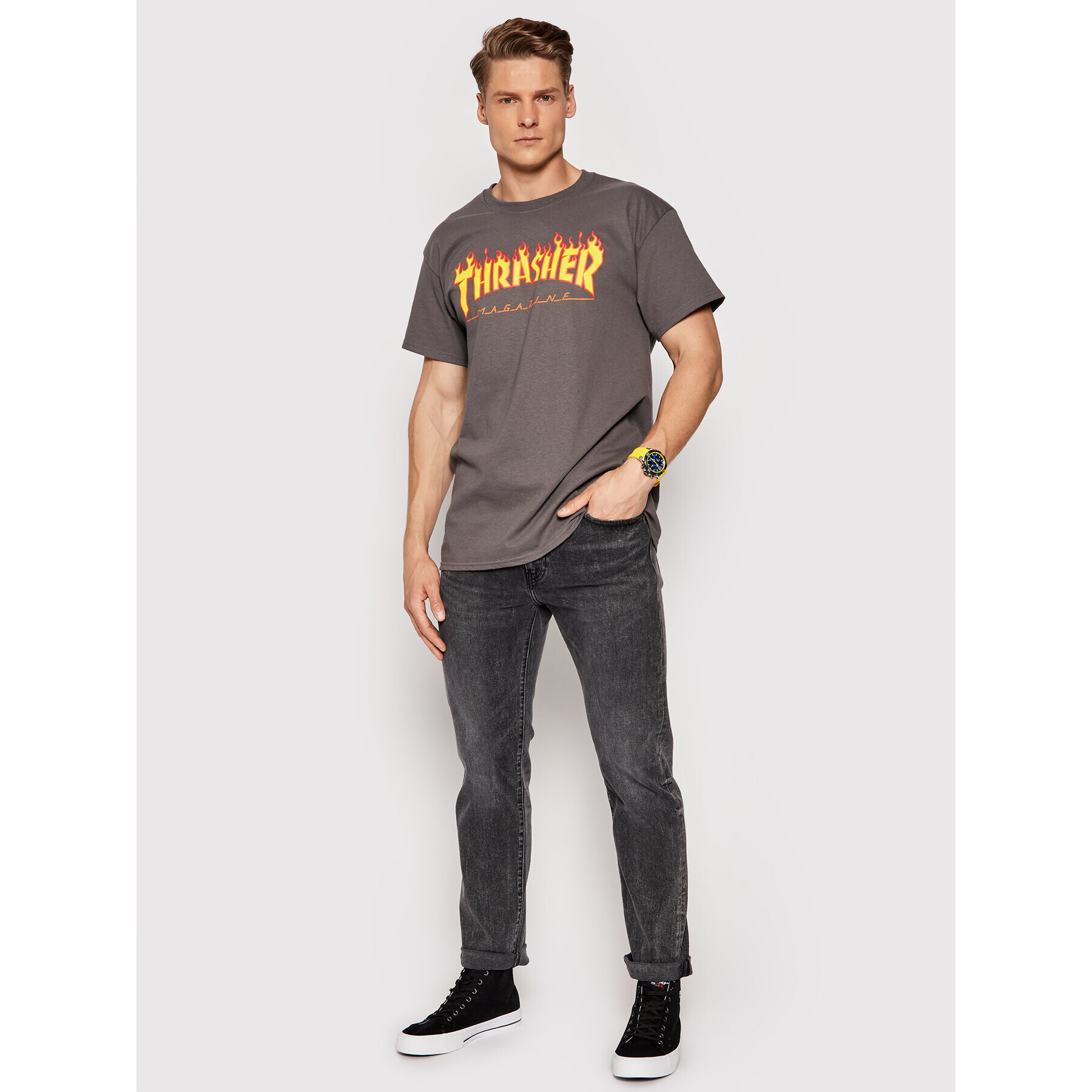 Thrasher Тишърт Flame Сив Regular Fit - Pepit.bg