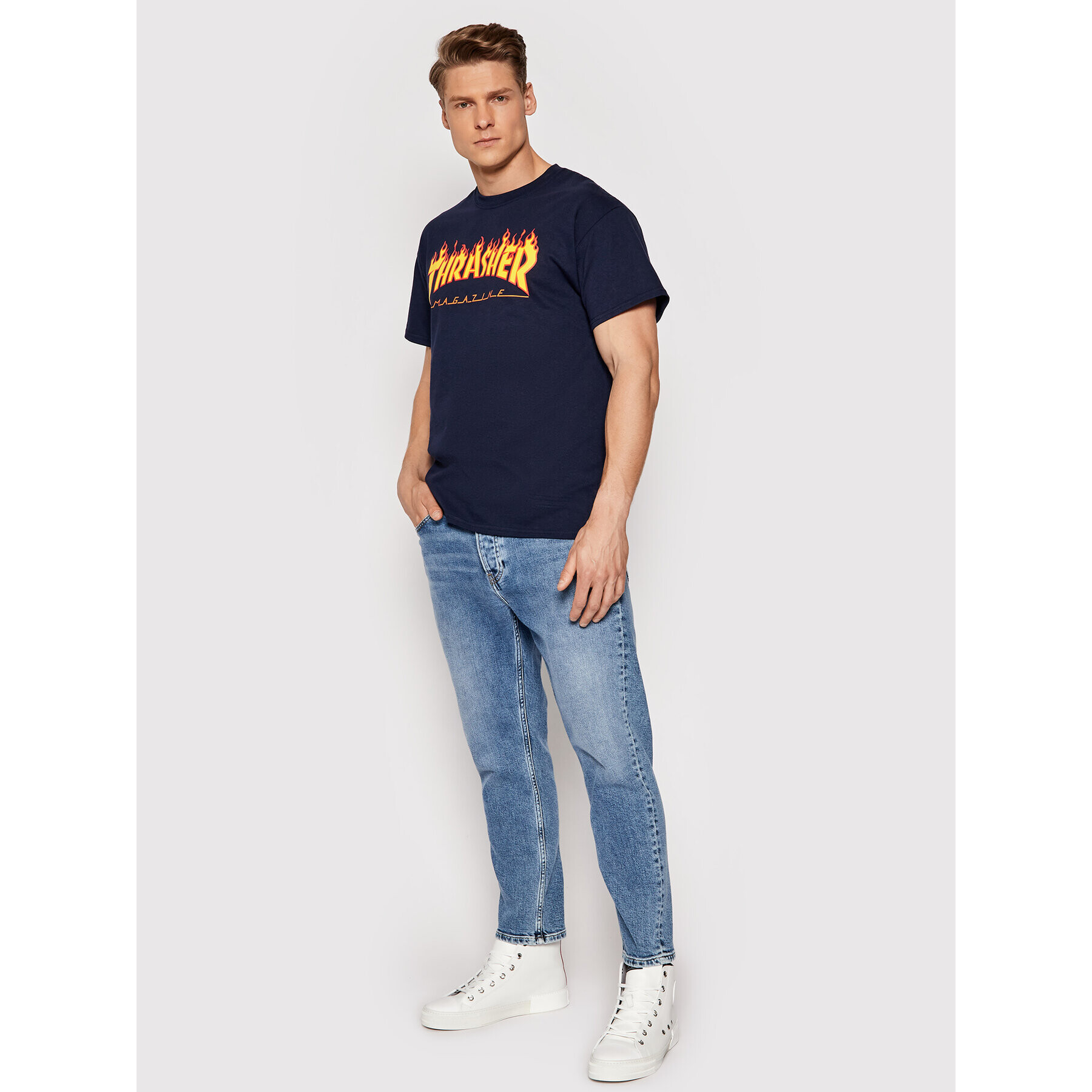 Thrasher Тишърт Flame Тъмносин Regular Fit - Pepit.bg