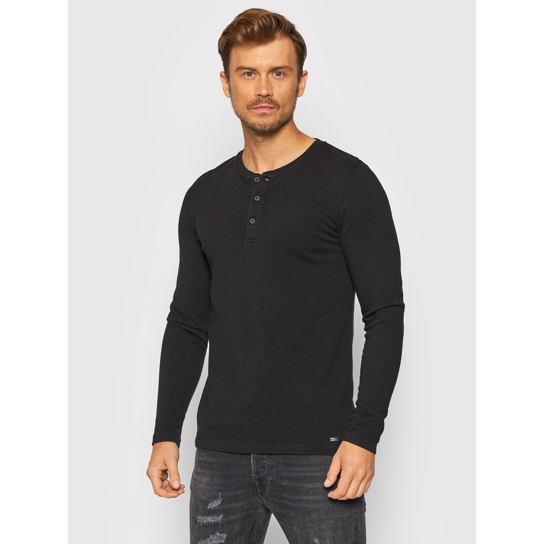 Tigha Суитшърт Chibs Henley 106224 Черен Regular Fit - Pepit.bg