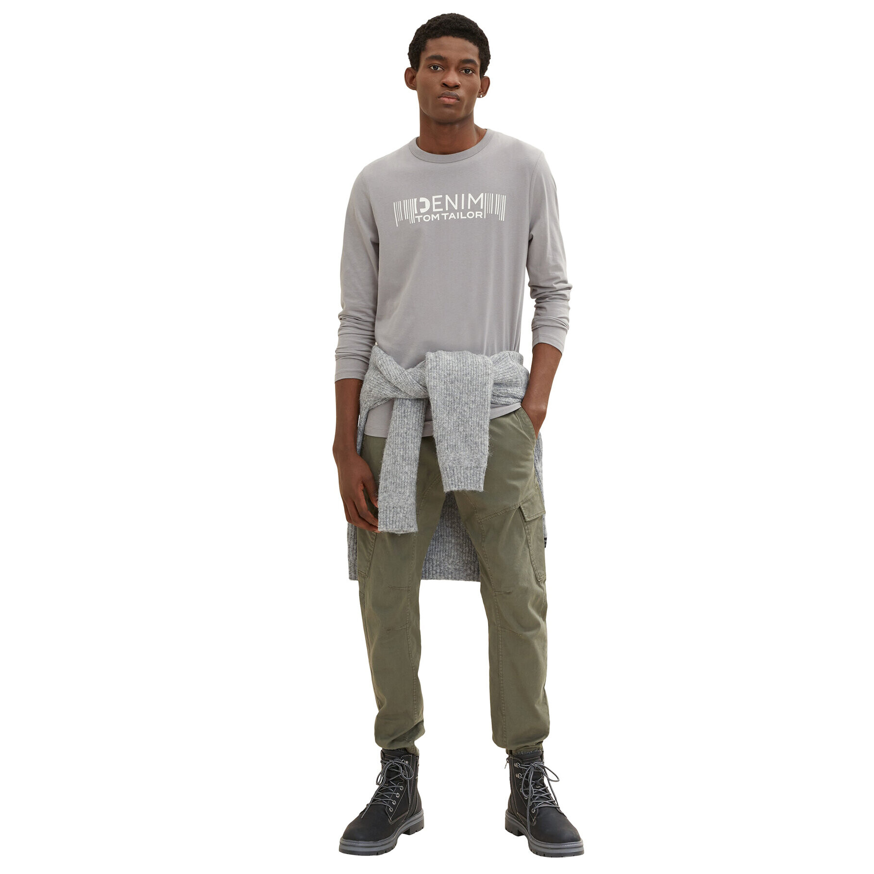Tom Tailor Denim Тениска с дълъг ръкав 1033998 Сив Regular Fit - Pepit.bg