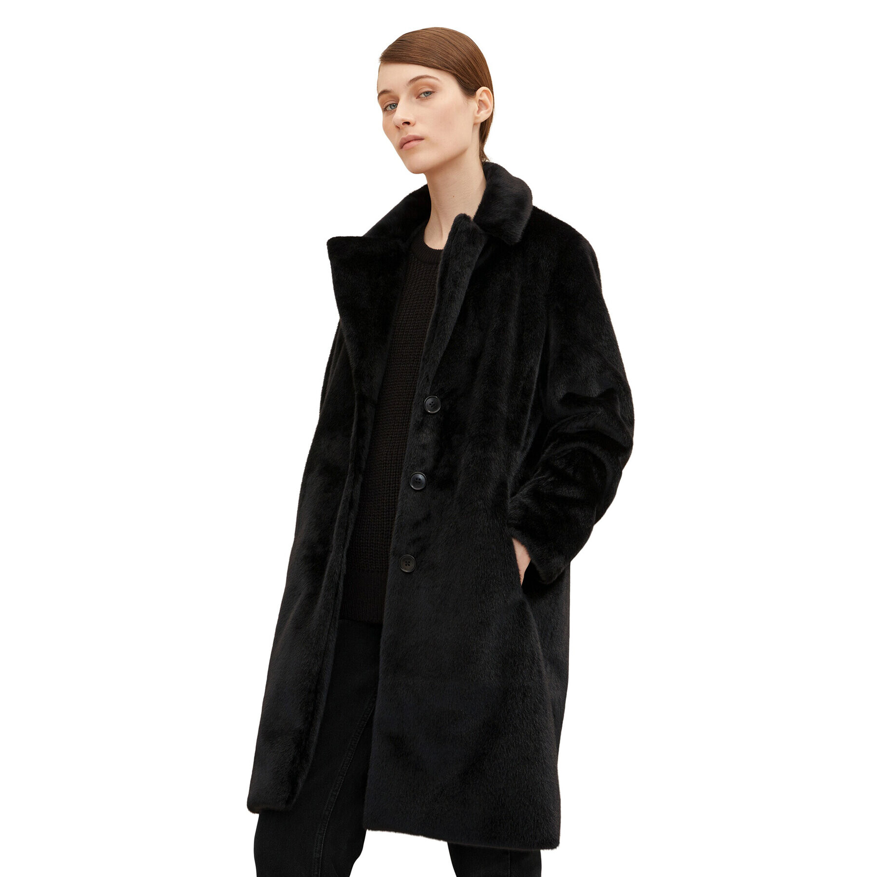 Tom Tailor Кожено палто 1033699 Черен Regular Fit - Pepit.bg