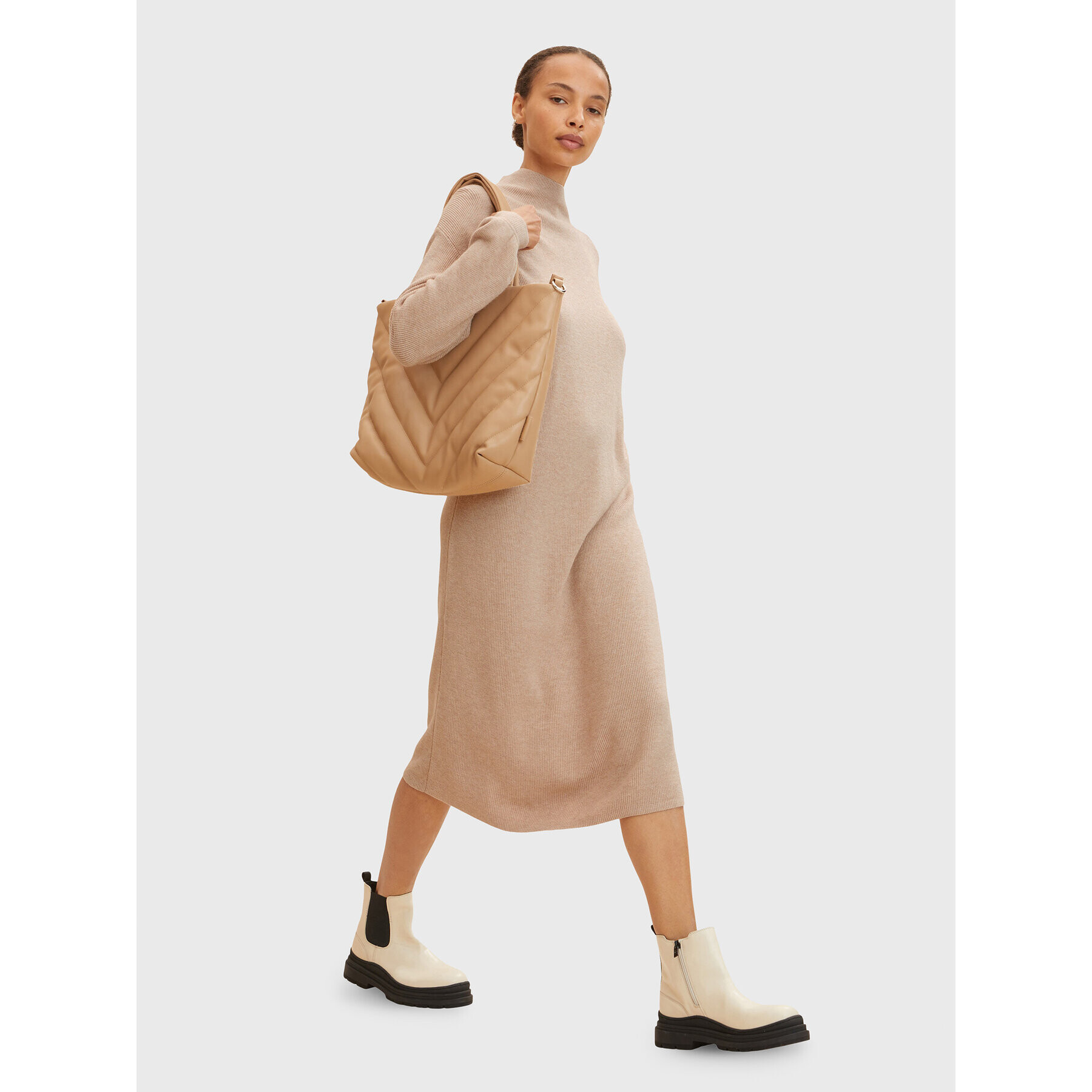 Tom Tailor Плетена рокля 1032762 Бежов Regular Fit - Pepit.bg