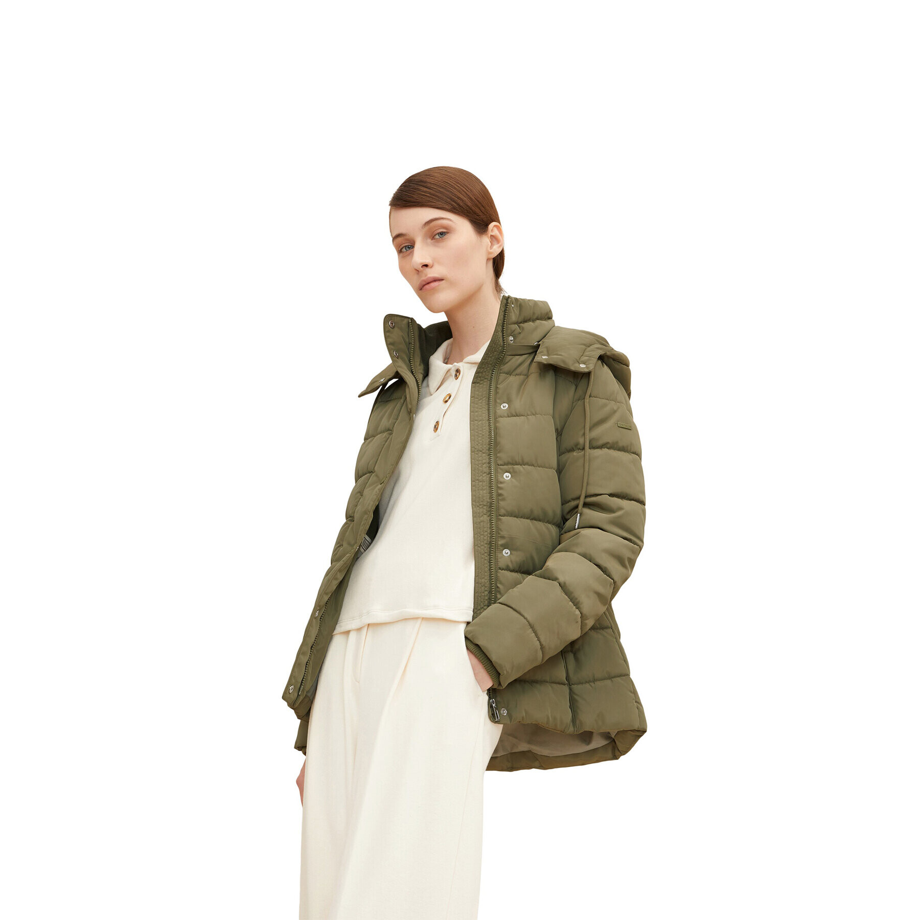 Tom Tailor Пухено яке 1032480 Зелен Regular Fit - Pepit.bg