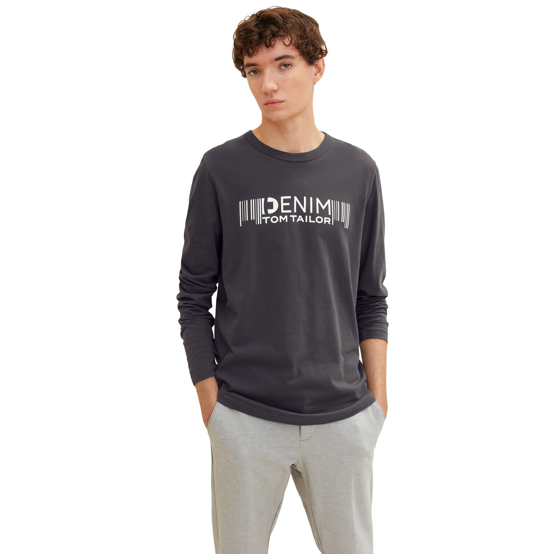 Tom Tailor Denim Тениска с дълъг ръкав 1033998 Сив Regular Fit - Pepit.bg