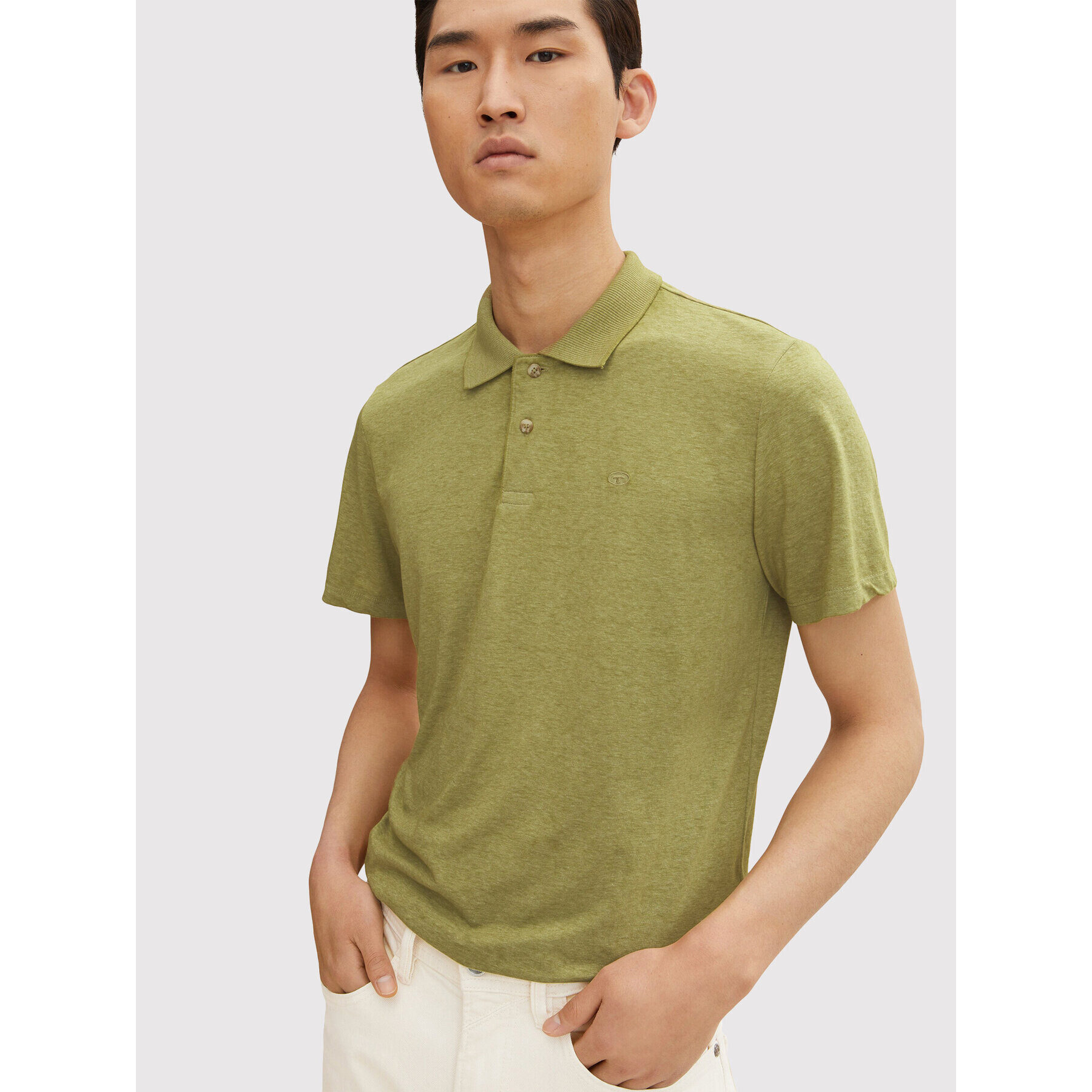 Tom Tailor Тениска с яка и копчета 1031653 Зелен Regular Fit - Pepit.bg