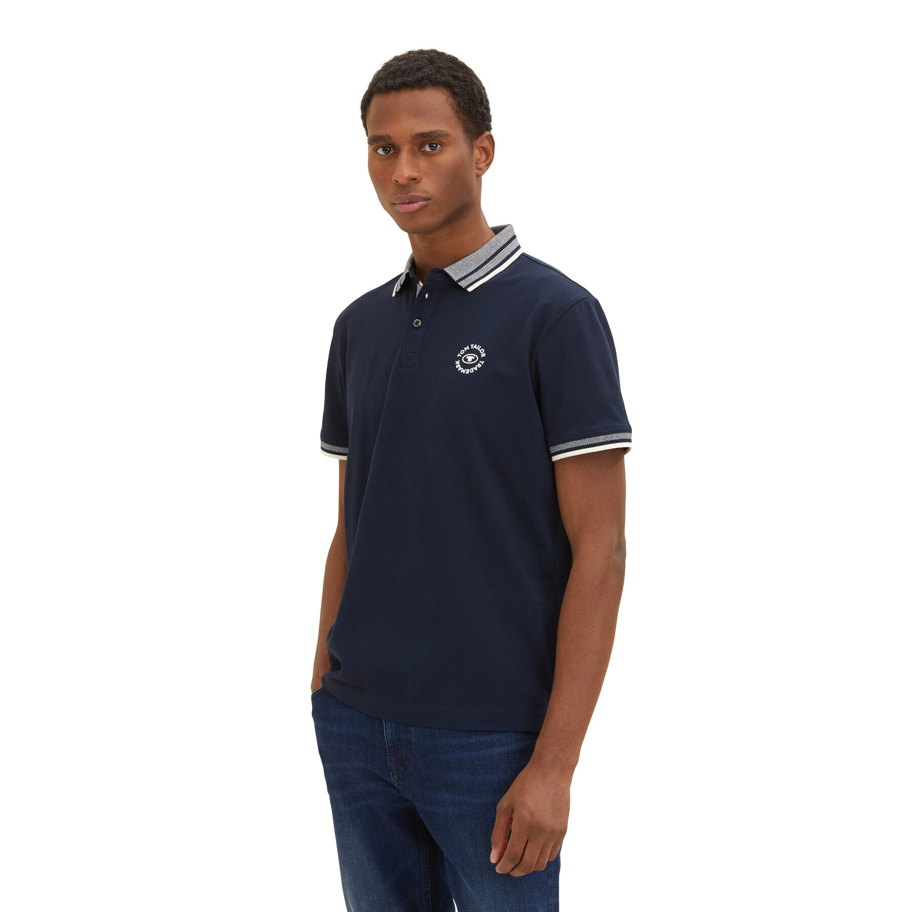 Tom Tailor Тениска с яка и копчета 1035575 Тъмносин Regular Fit - Pepit.bg