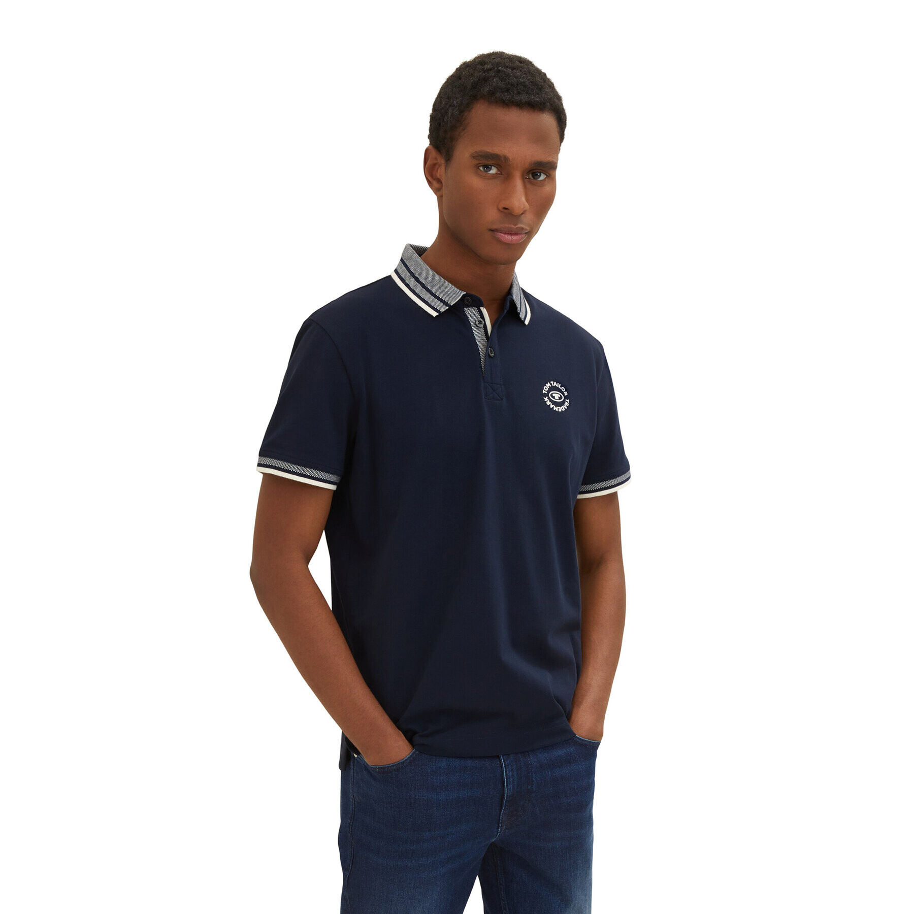 Tom Tailor Тениска с яка и копчета 1035575 Тъмносин Regular Fit - Pepit.bg
