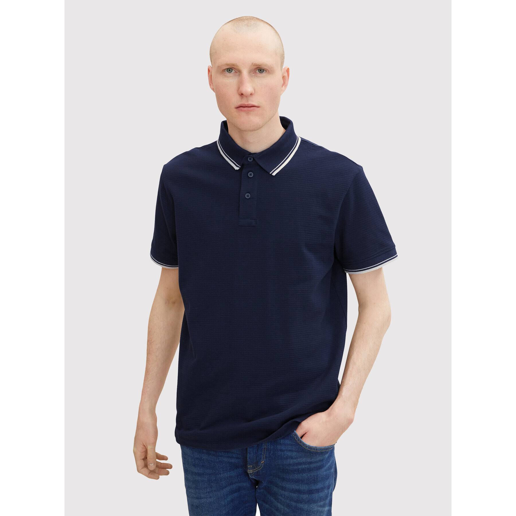Tom Tailor Тениска с яка и копчета 1032270 Тъмносин Regular Fit - Pepit.bg