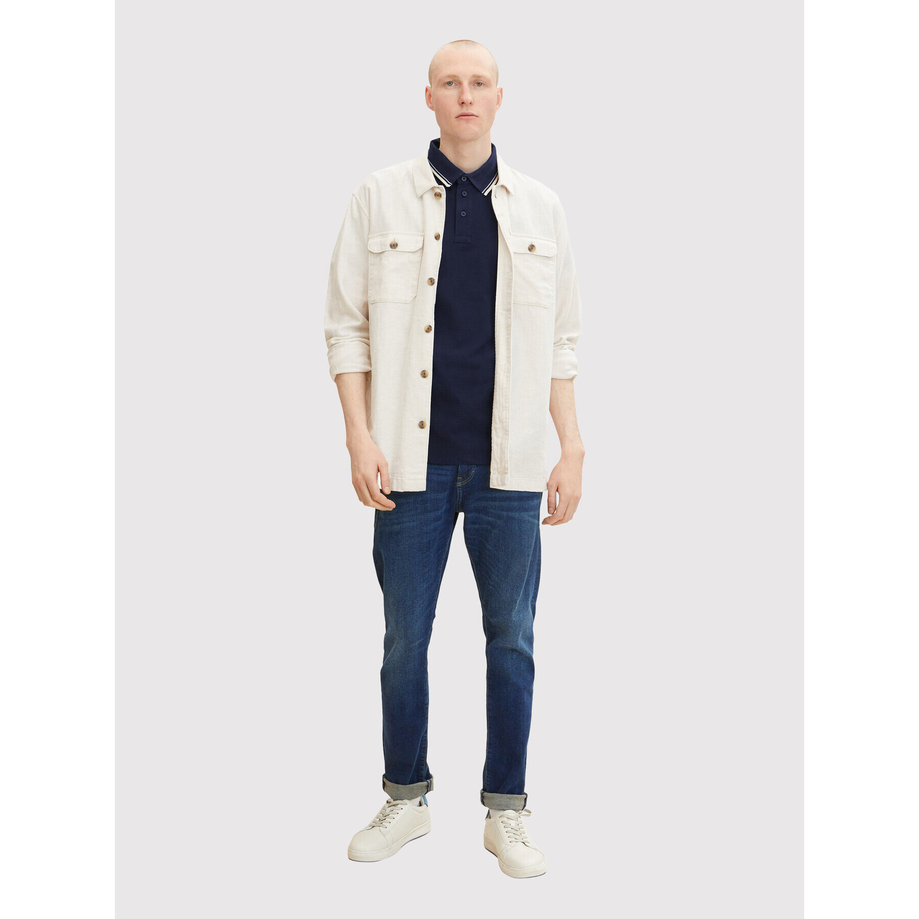 Tom Tailor Тениска с яка и копчета 1032270 Тъмносин Regular Fit - Pepit.bg