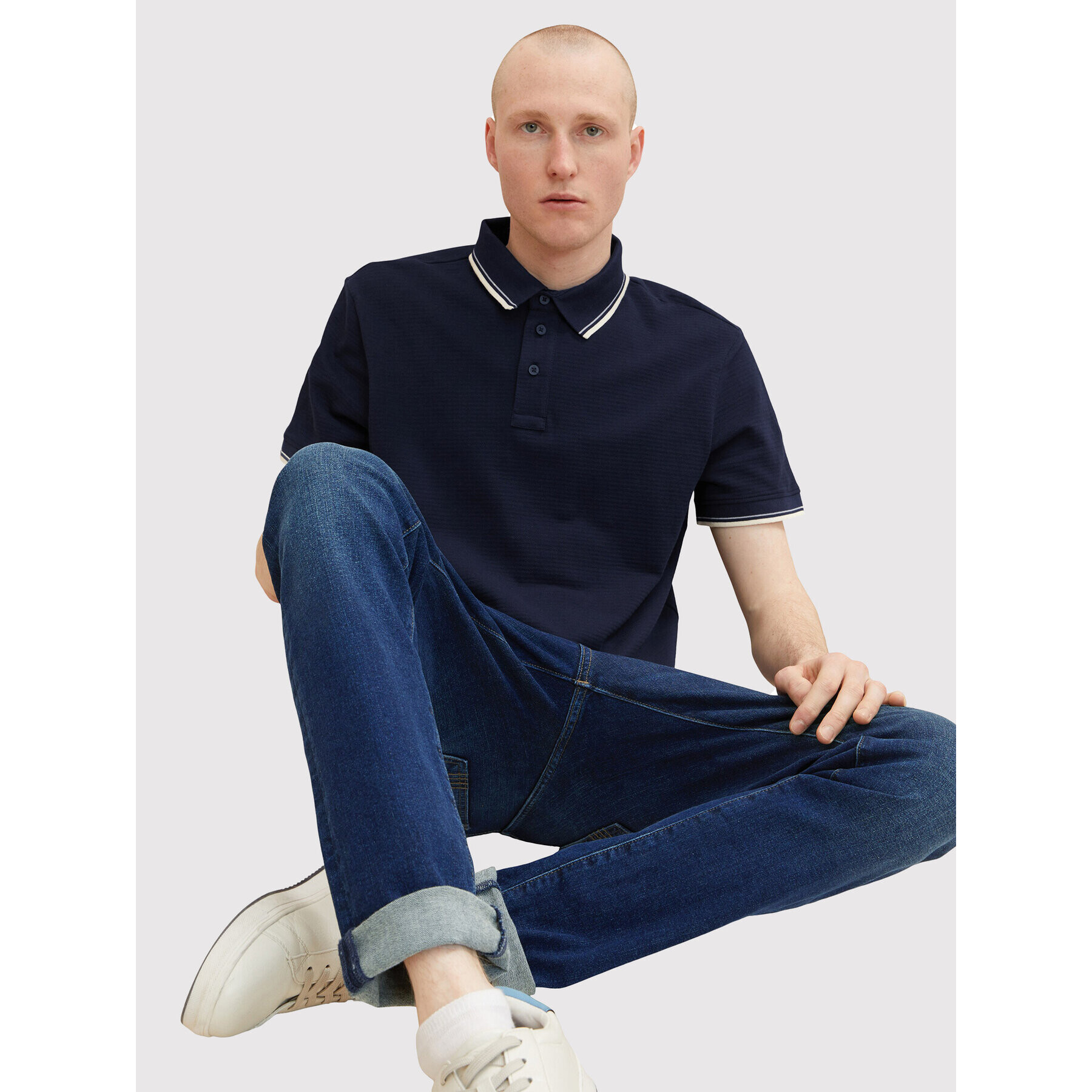 Tom Tailor Тениска с яка и копчета 1032270 Тъмносин Regular Fit - Pepit.bg