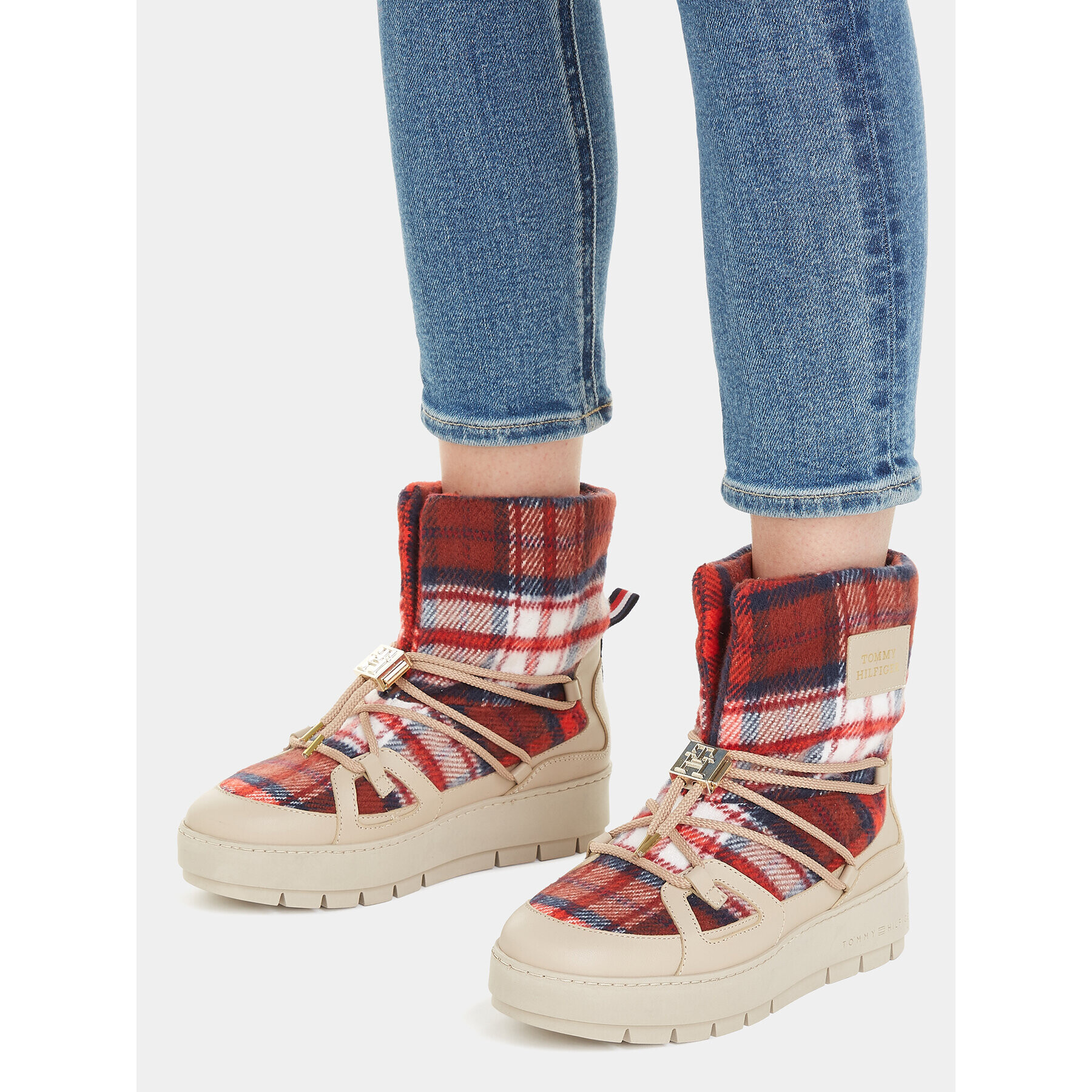 Tommy Hilfiger Апрески Tartan Snowboot FW0FW07612 Бежов - Pepit.bg