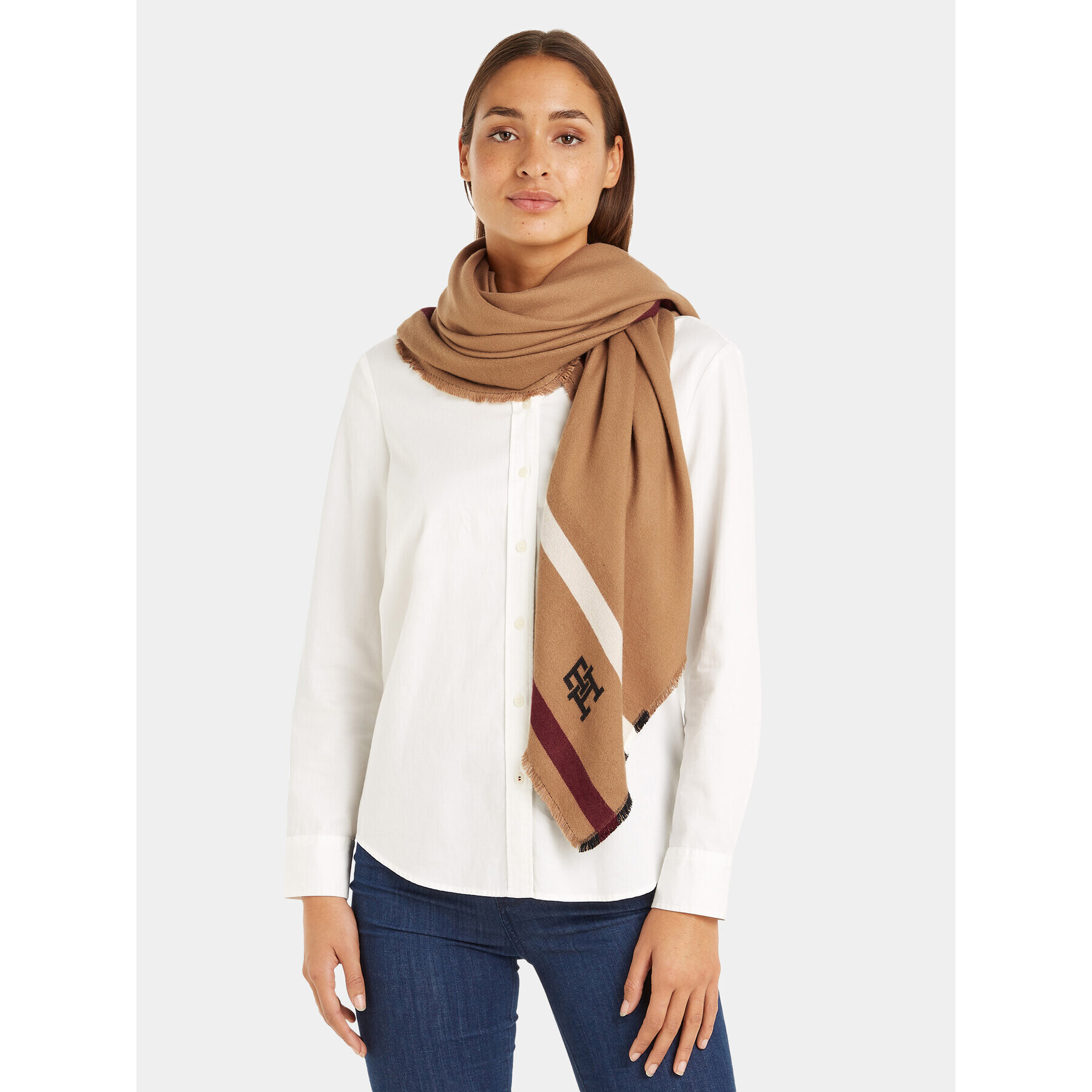 Tommy Hilfiger Бандана Th Feminine Large Square AW0AW15537 Кафяв - Pepit.bg