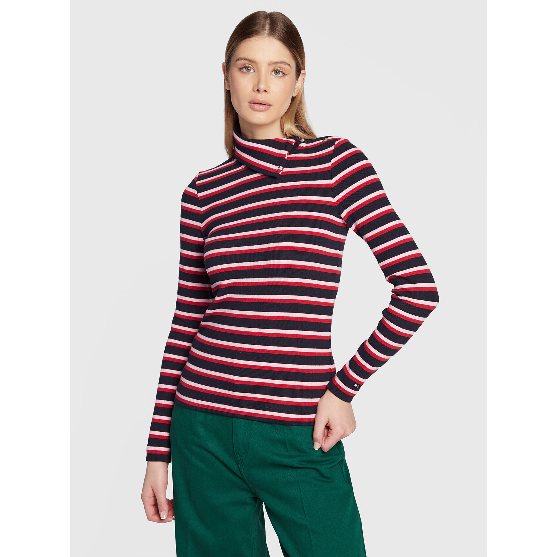Tommy Hilfiger Блуза Button Rib WW0WW37209 Тъмносин Slim Fit - Pepit.bg