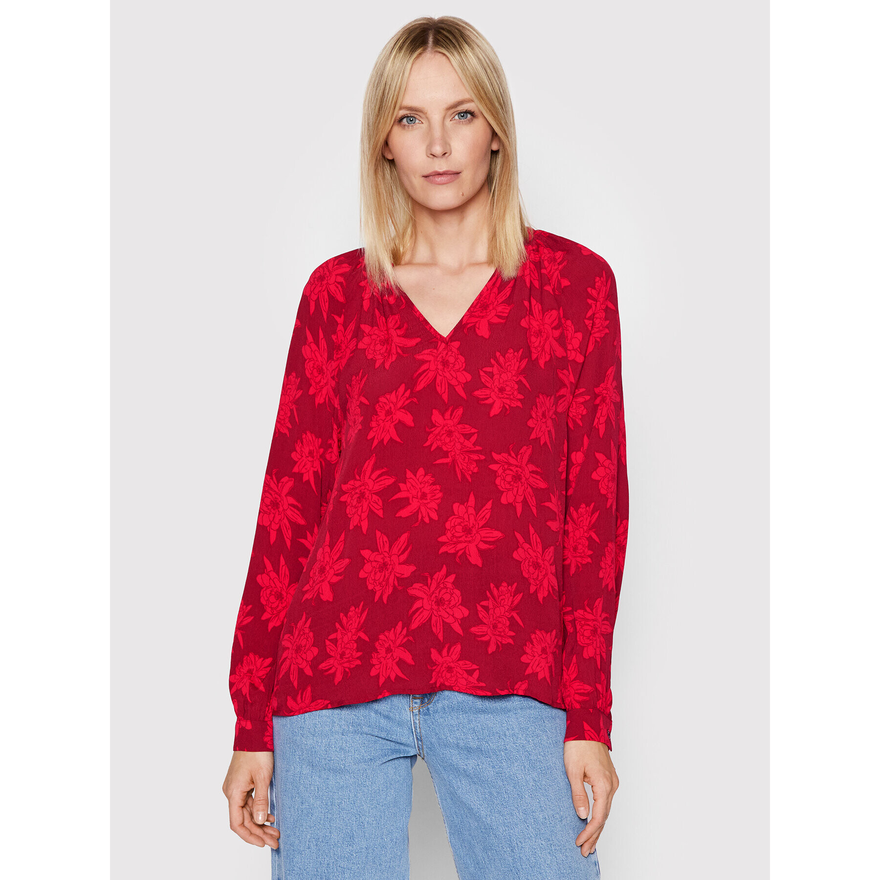 Tommy Hilfiger Блуза Crepe Floral WW0WW33470 Червен Regular Fit - Pepit.bg
