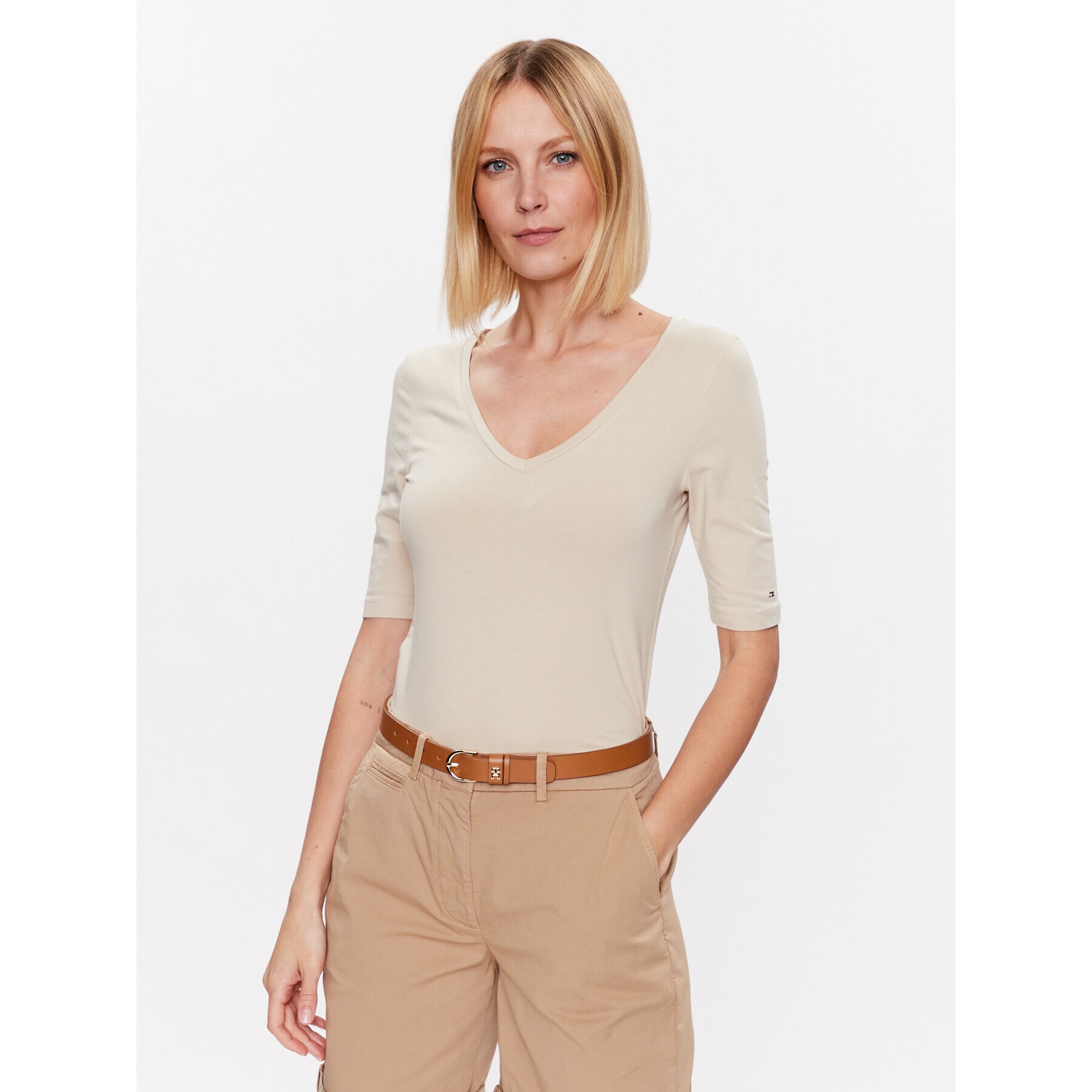 Tommy Hilfiger Блуза Modern WW0WW37859 Бежов Slim Fit - Pepit.bg