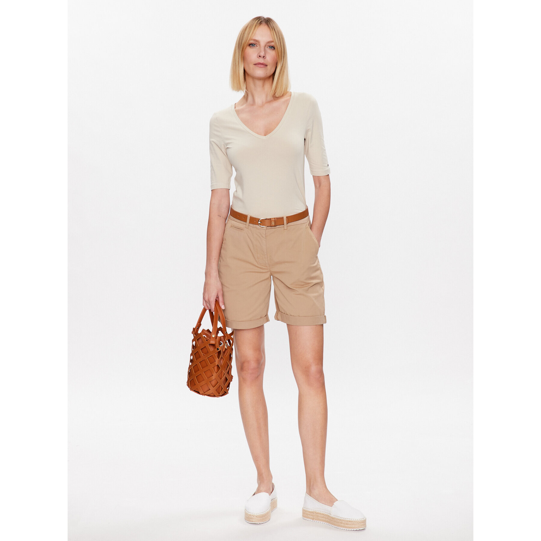 Tommy Hilfiger Блуза Modern WW0WW37859 Бежов Slim Fit - Pepit.bg