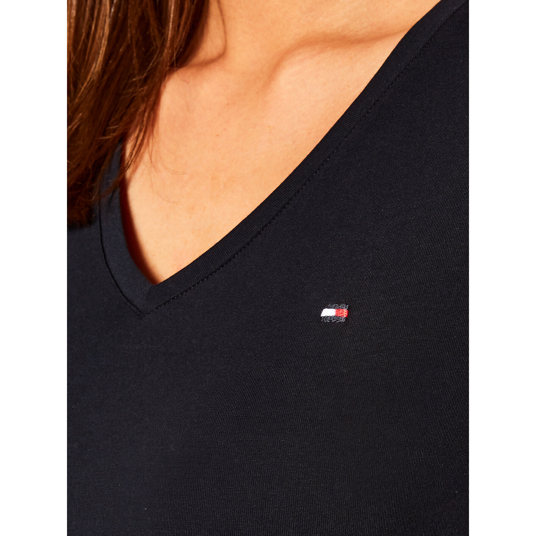 Tommy Hilfiger Блуза Th Ess Solid V-Nk Top ½ Slv WW0WW27963 Тъмносин Regular Fit - Pepit.bg