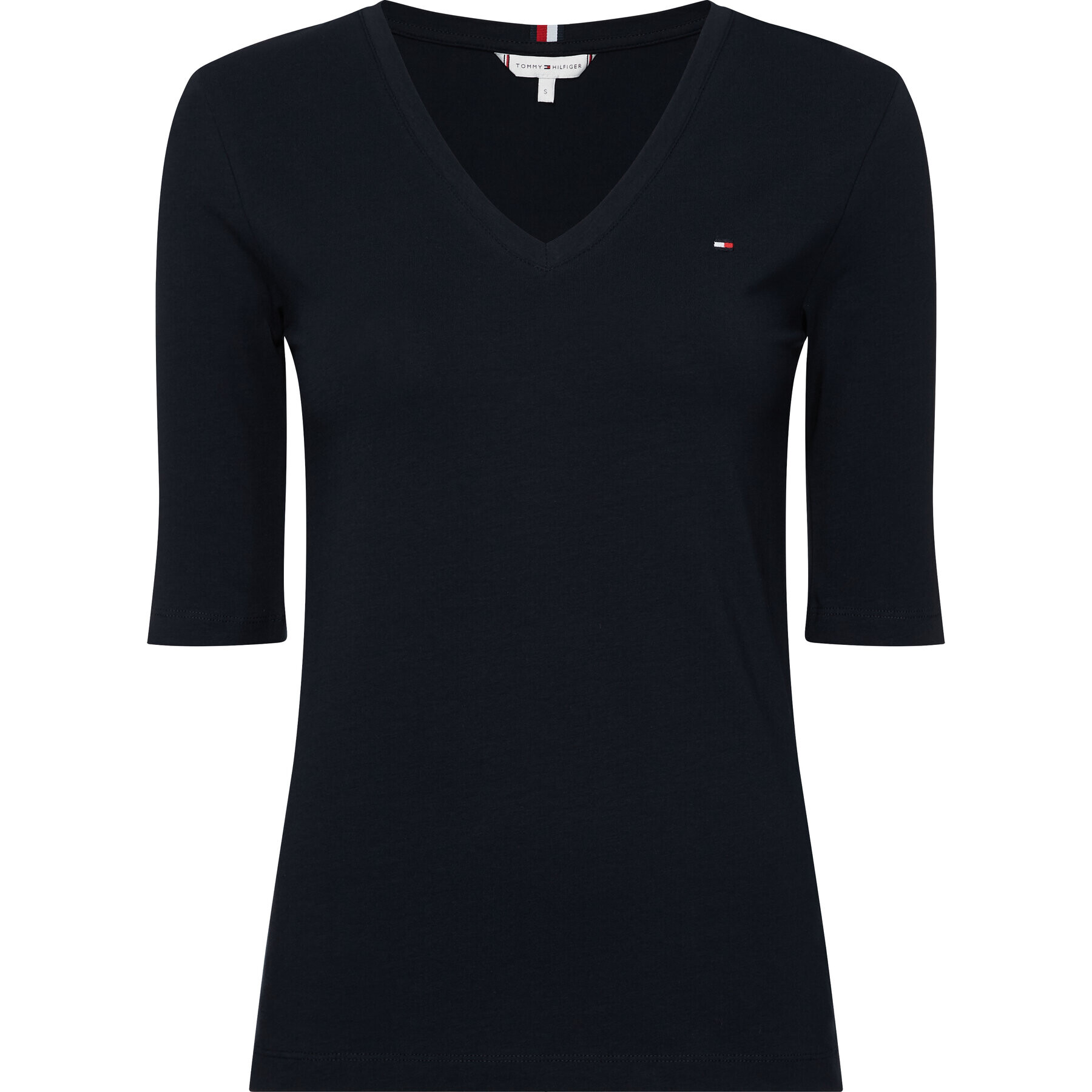 Tommy Hilfiger Блуза Th Ess Solid V-Nk Top ½ Slv WW0WW27963 Тъмносин Regular Fit - Pepit.bg