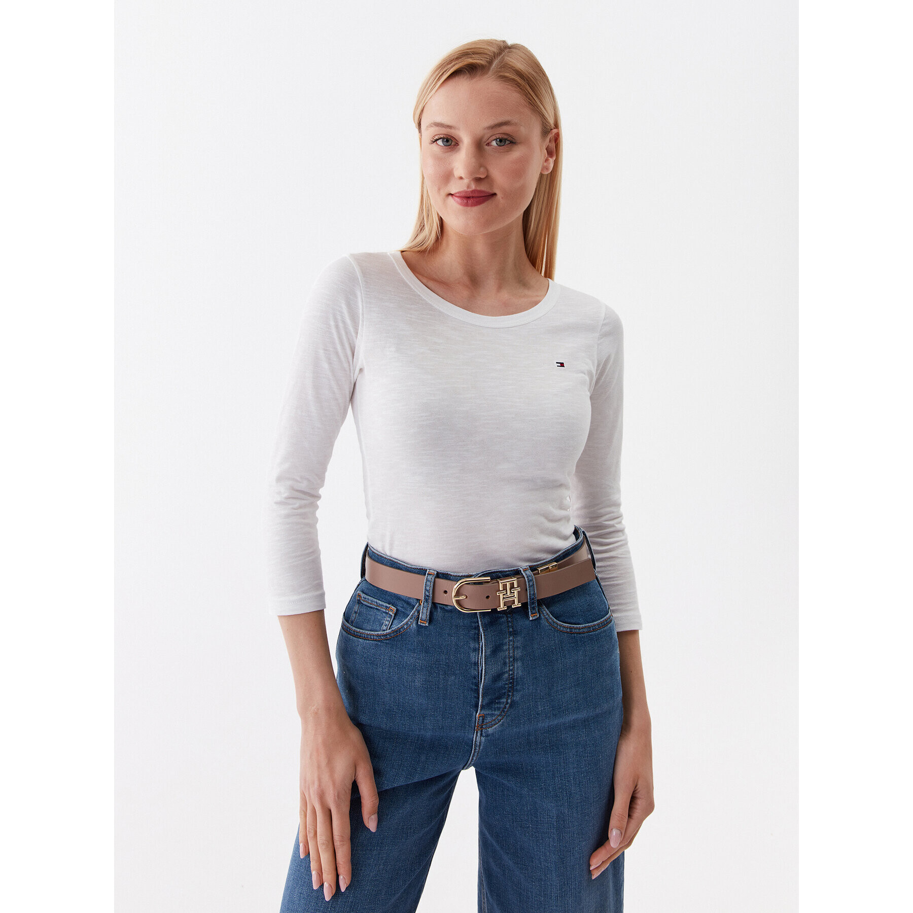 Tommy Hilfiger Блуза WW0WW37861 Екрю Slim Fit - Pepit.bg