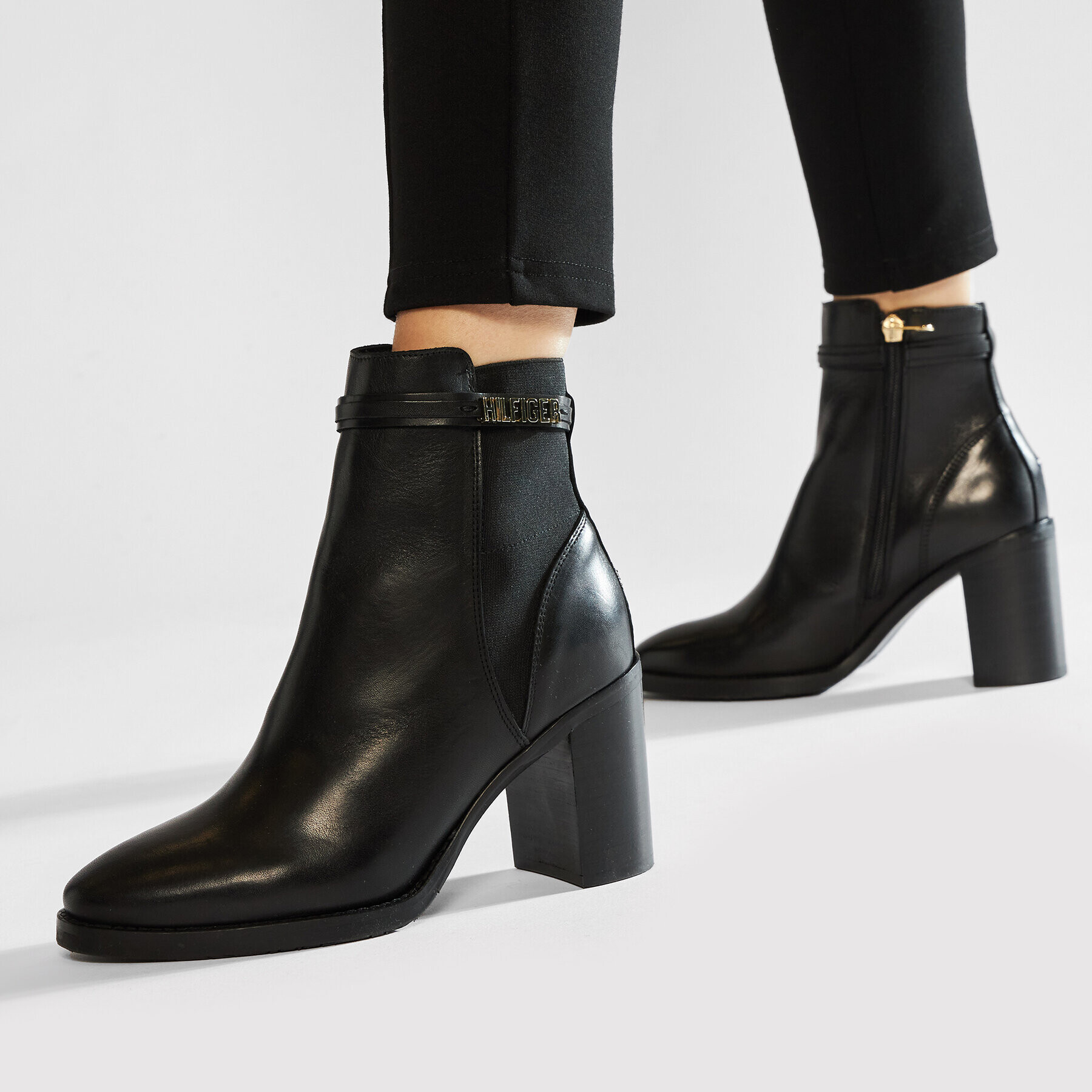 Tommy Hilfiger Боти Block Branding High Hell Boot FW0FW05153 Черен - Pepit.bg