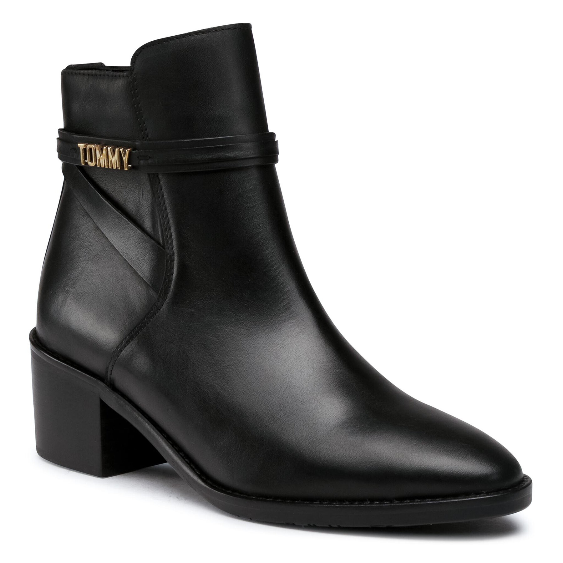 Tommy Hilfiger Боти Block Branding Leather Mid Boot FW0FW05196 Черен - Pepit.bg