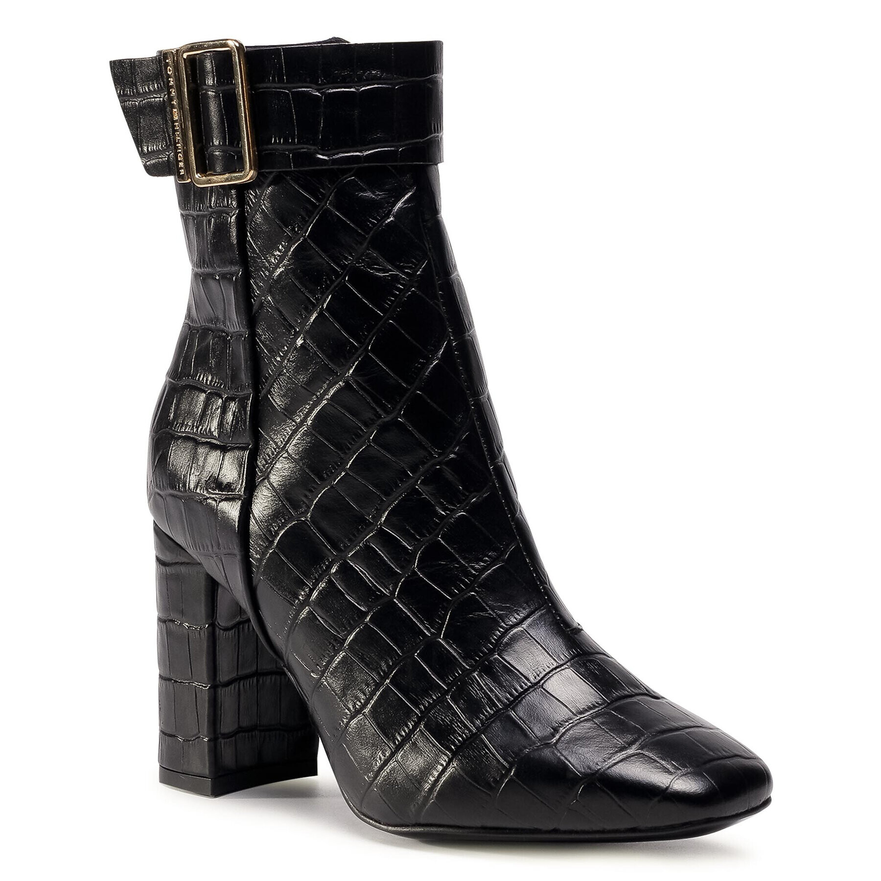 Tommy Hilfiger Боти Croco Look High Heel Boot FW0FW05349 Черен - Pepit.bg
