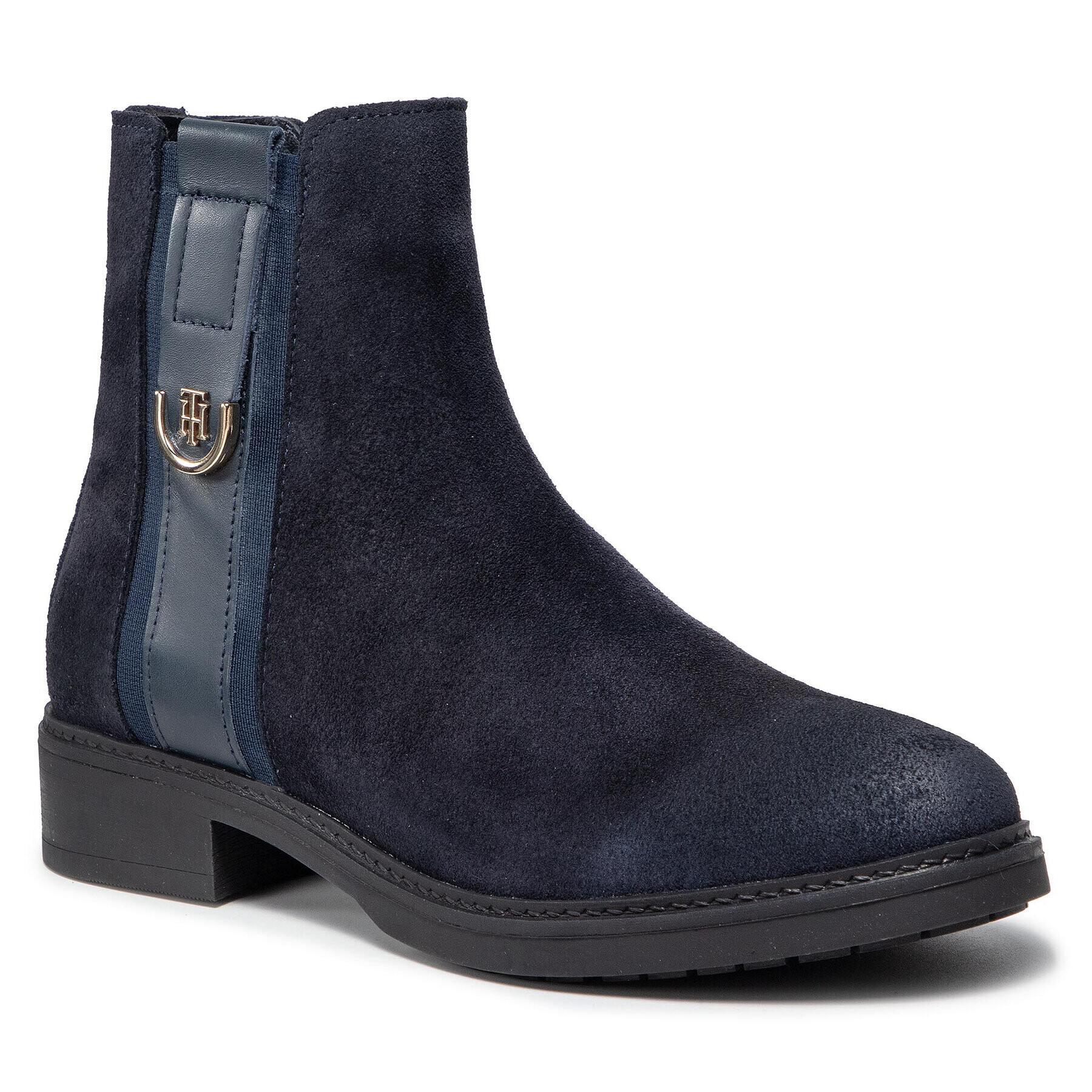 Tommy Hilfiger Боти Hardware Suede Flat Boot FW0FW05974 Тъмносин - Pepit.bg