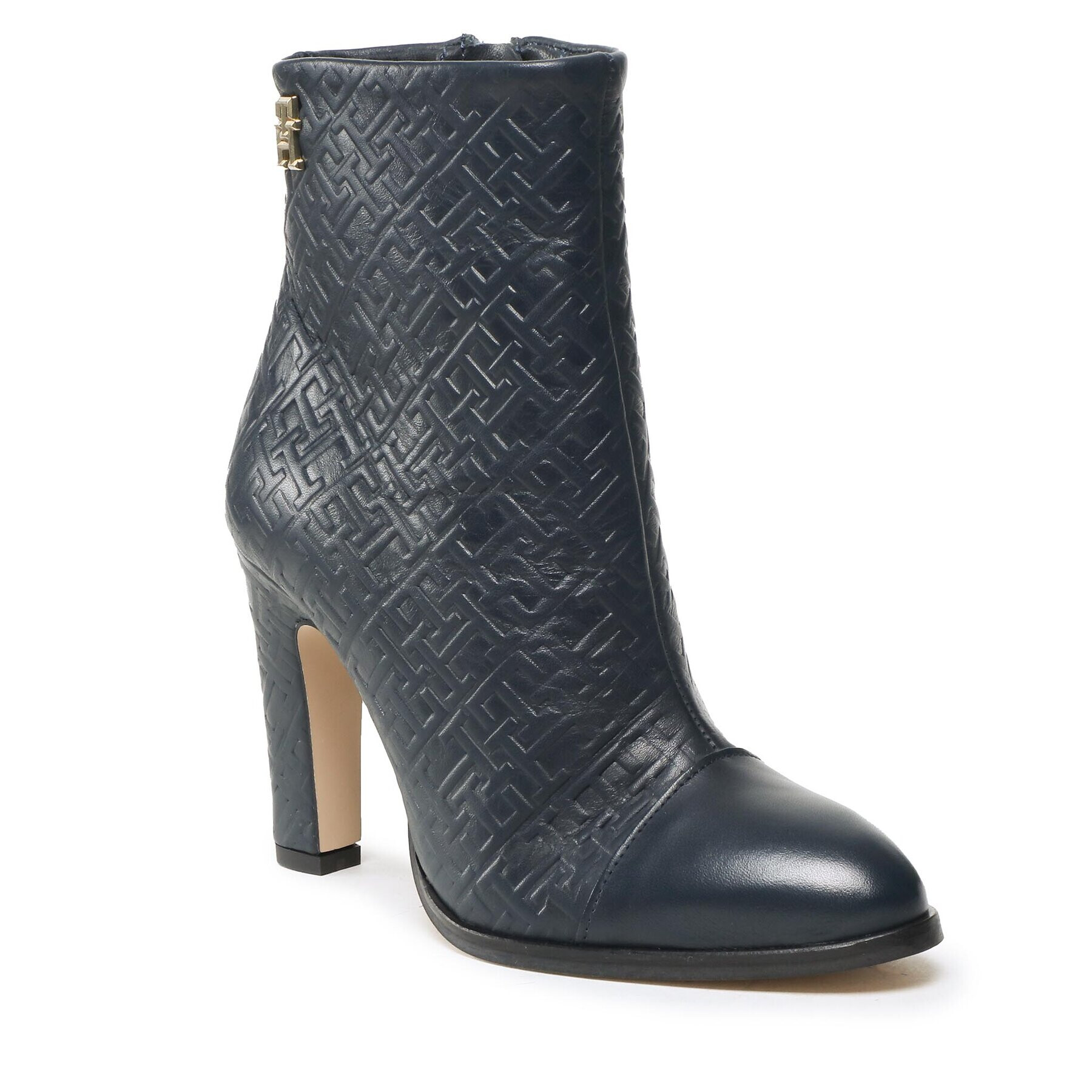 Tommy Hilfiger Боти High Heel Leather Monogram Boot FW0FW06770 Тъмносин - Pepit.bg