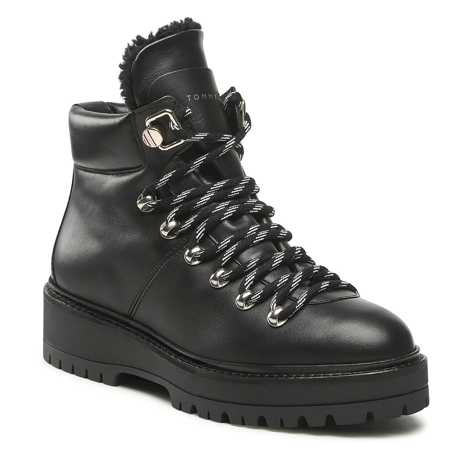 Tommy Hilfiger Боти Leather Outdoor Flat Boot FW0FW06725 Черен - Pepit.bg