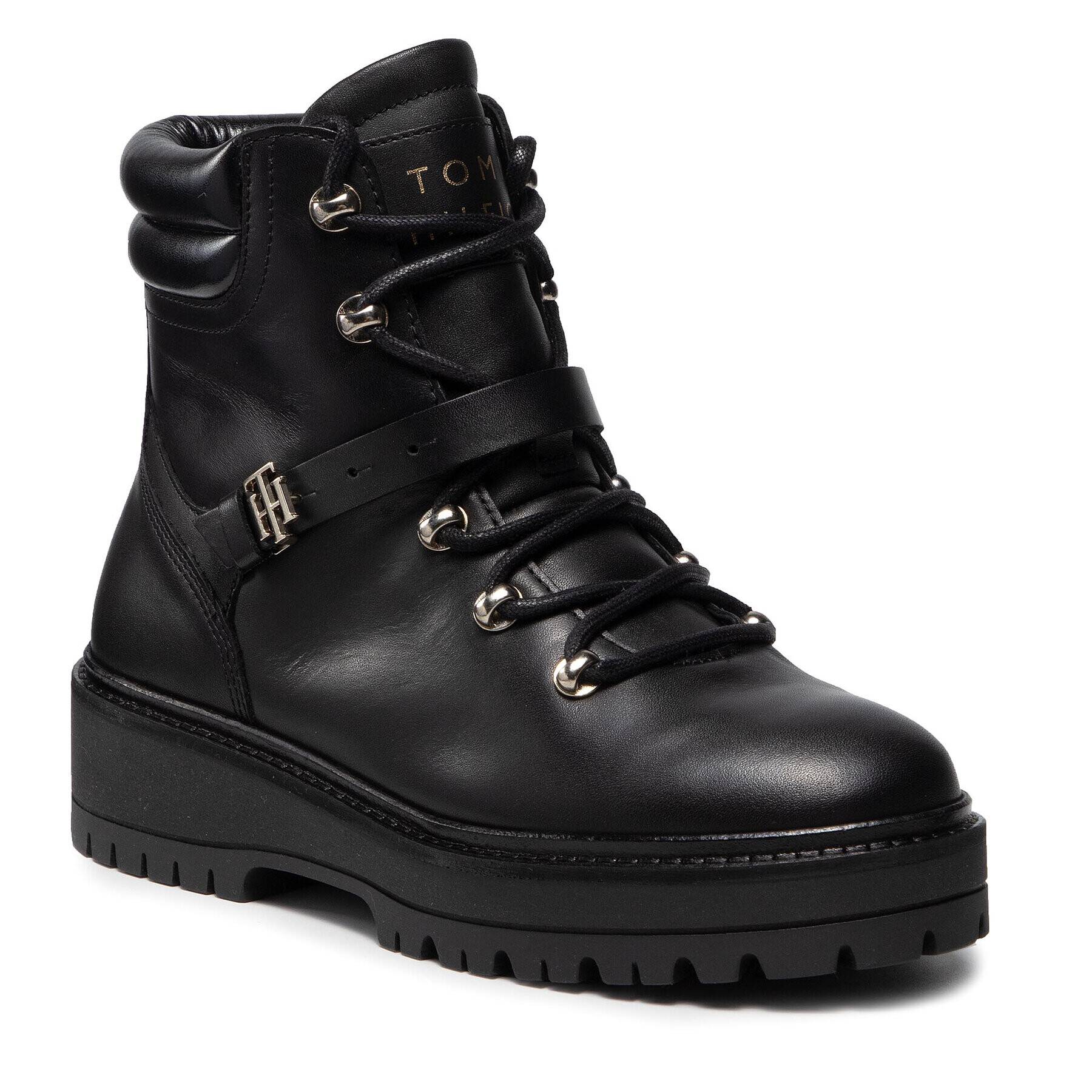 Tommy Hilfiger Боти Polished Leather Flat Boot FW0FW06042 Черен - Pepit.bg
