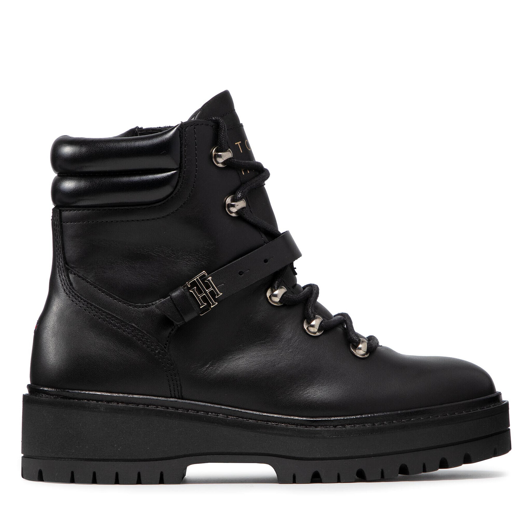 Tommy Hilfiger Боти Polished Leather Flat Boot FW0FW06042 Черен - Pepit.bg