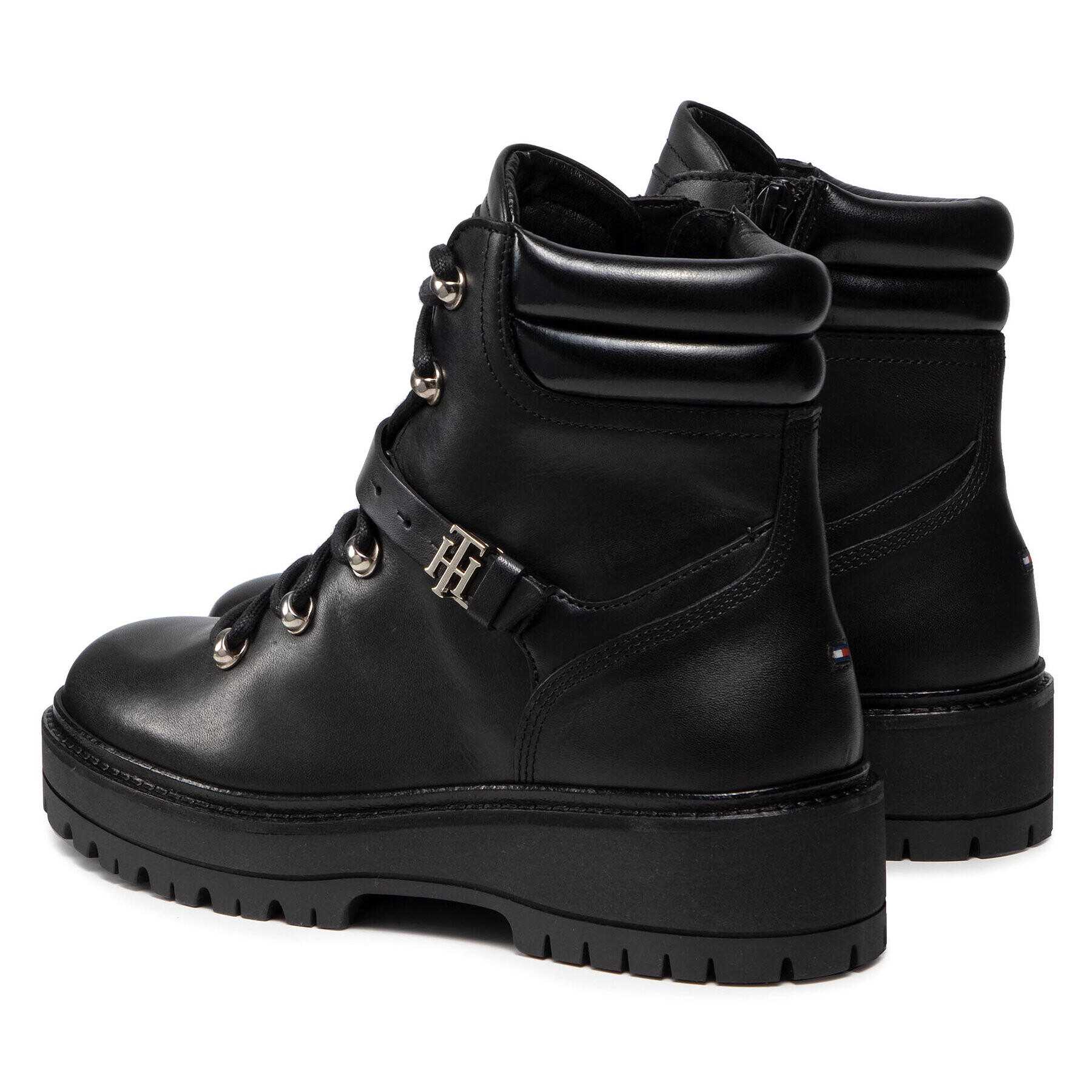 Tommy Hilfiger Боти Polished Leather Flat Boot FW0FW06042 Черен - Pepit.bg